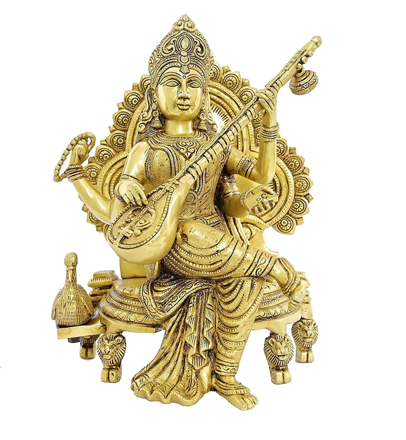 Brass Maa Saraswati Statue - Home Decor & Temple Puja Idol for Living Room