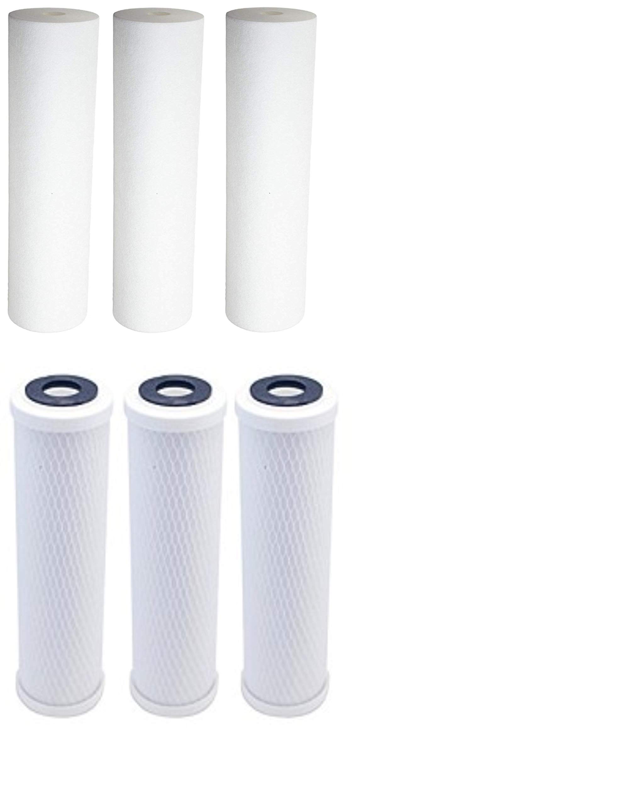 6 Pack Water Filter Kit - Activated Carbon Block & Polypropylene Sediment Cartridges Compatible with Watts WP-2 LCV RO System | Whole House Replacement Filters | Improves Water Taste & Reduces Contaminants for Clean Drinking Water