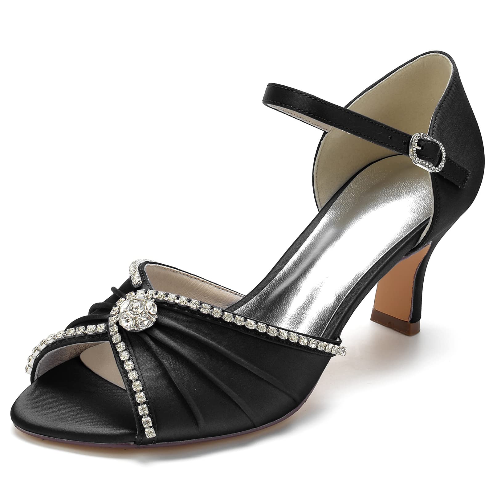 SAXTZDS Women's Open Toe Satin Sandals with Crystals - Elegant Salsa Dance Shoes, Party Dress Pumps & Wedding Heels (2.5 Inch/6.5cm) - Perfect for Latin Dancing, Evening Events & Bridal Occasions