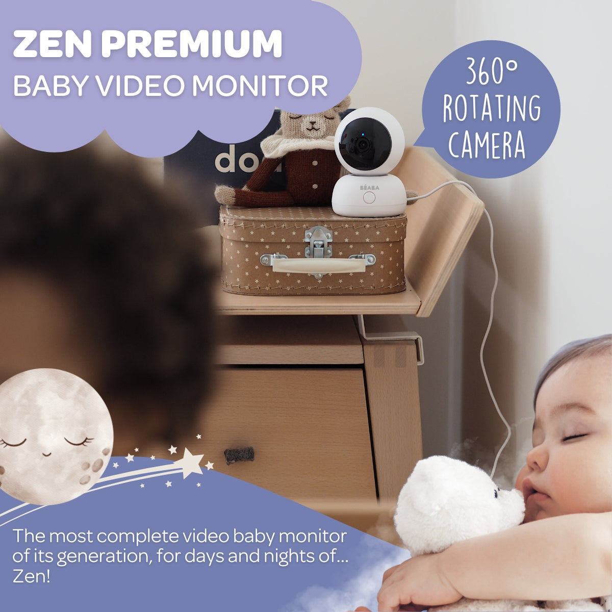 Beaba Zen Premium WiFi Baby Monitor with 5-Inch 720P HD Color Screen, Two-Way Audio & Night Vision - Ideal for Nursery, Bedroom, and Travel Use