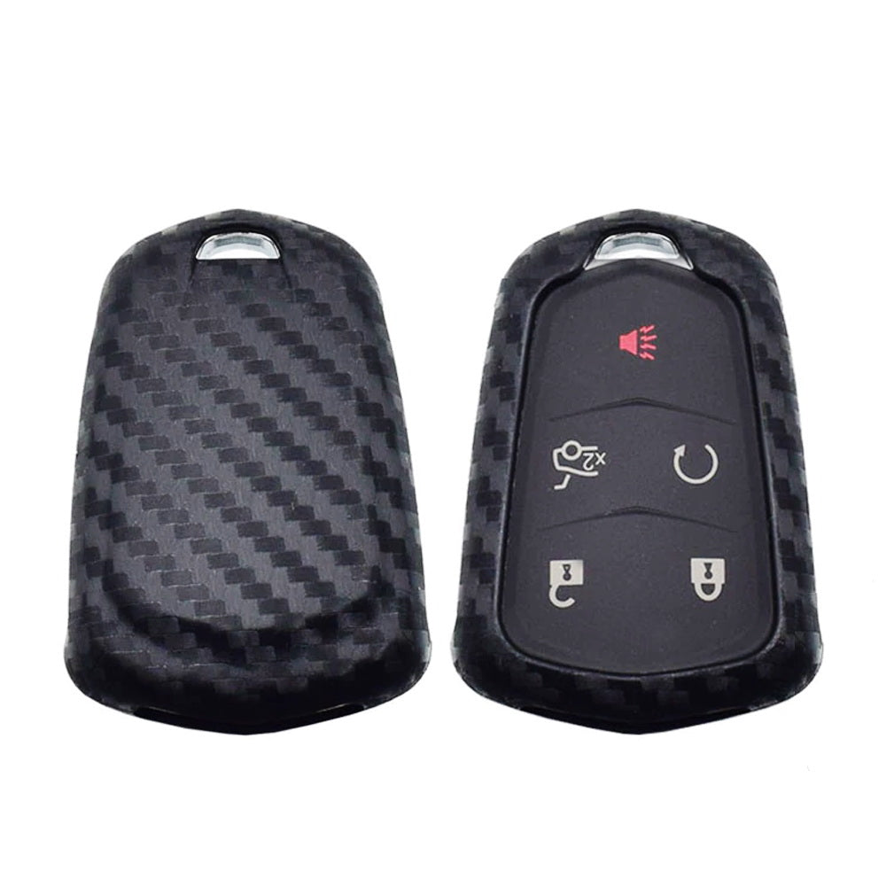 Premium Carbon Fiber Soft Silicone Key Fob Cover for Cadillac ATS CTS CT6 ELR XTS (2015 & Newer) - Durable Protection & Stylish Design for Everyday Use