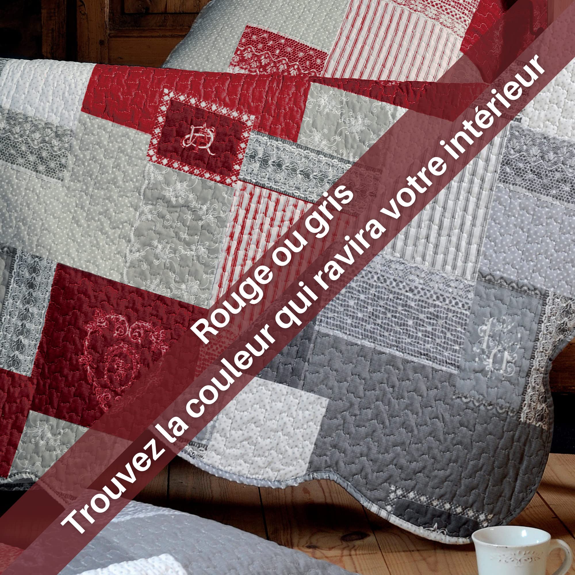 Boutis Bedspread Set with 2 Pillowcases - Handmade Cotton Quilted Coverlet - Arkansas Style Home Decor for Master Bedroom & Guest Room