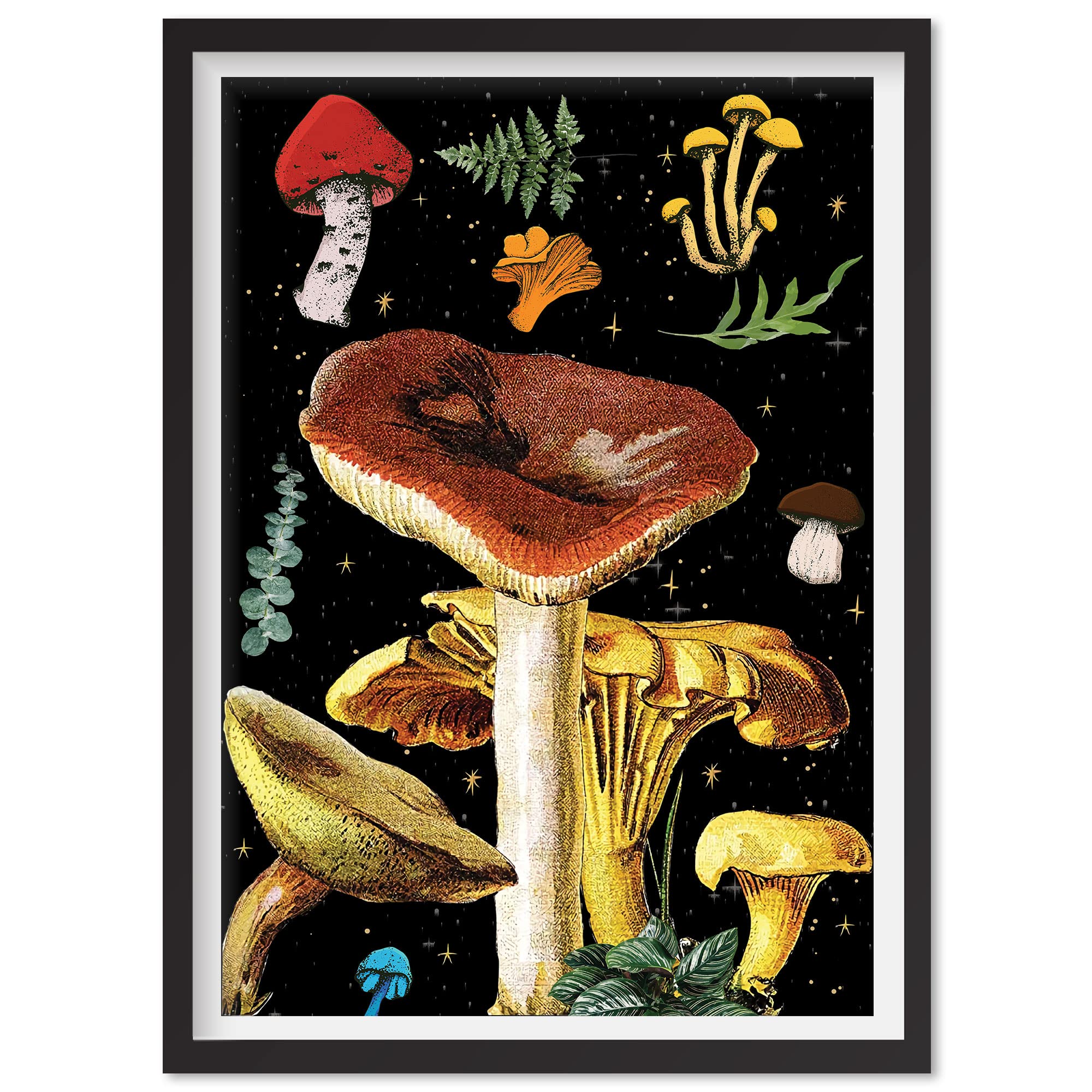 Black Canvas Mushroom Wall Art - Modern Mushroom Decor for Kitchen, Living Room & Bedroom | Aesthetic Mushroom Painting for Home & Office Decor | Perfect Gift for Nature Lovers