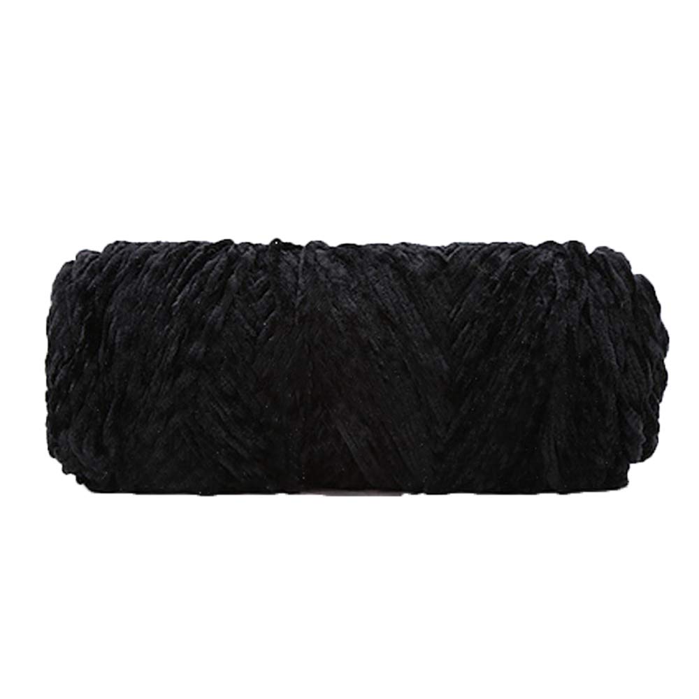 Premium Black Soft Chenille Velvet Yarn for Crochet & Knitting - 2 Rolls (200g) DIY Fluffy Yarn for Sweaters, Scarves, Gloves - Gold Velvet Chenille Yarn for Cozy Winter Accessories & Home Decor Projects