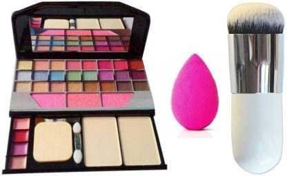KAARM TYA 6155 Professional Makeup Kit - 3-Piece Set with Multicolor Eyeshadow Palette, White Round Foundation Brush & Pink Makeup Puff | Perfect for Bridal, Party & Everyday Makeup Looks