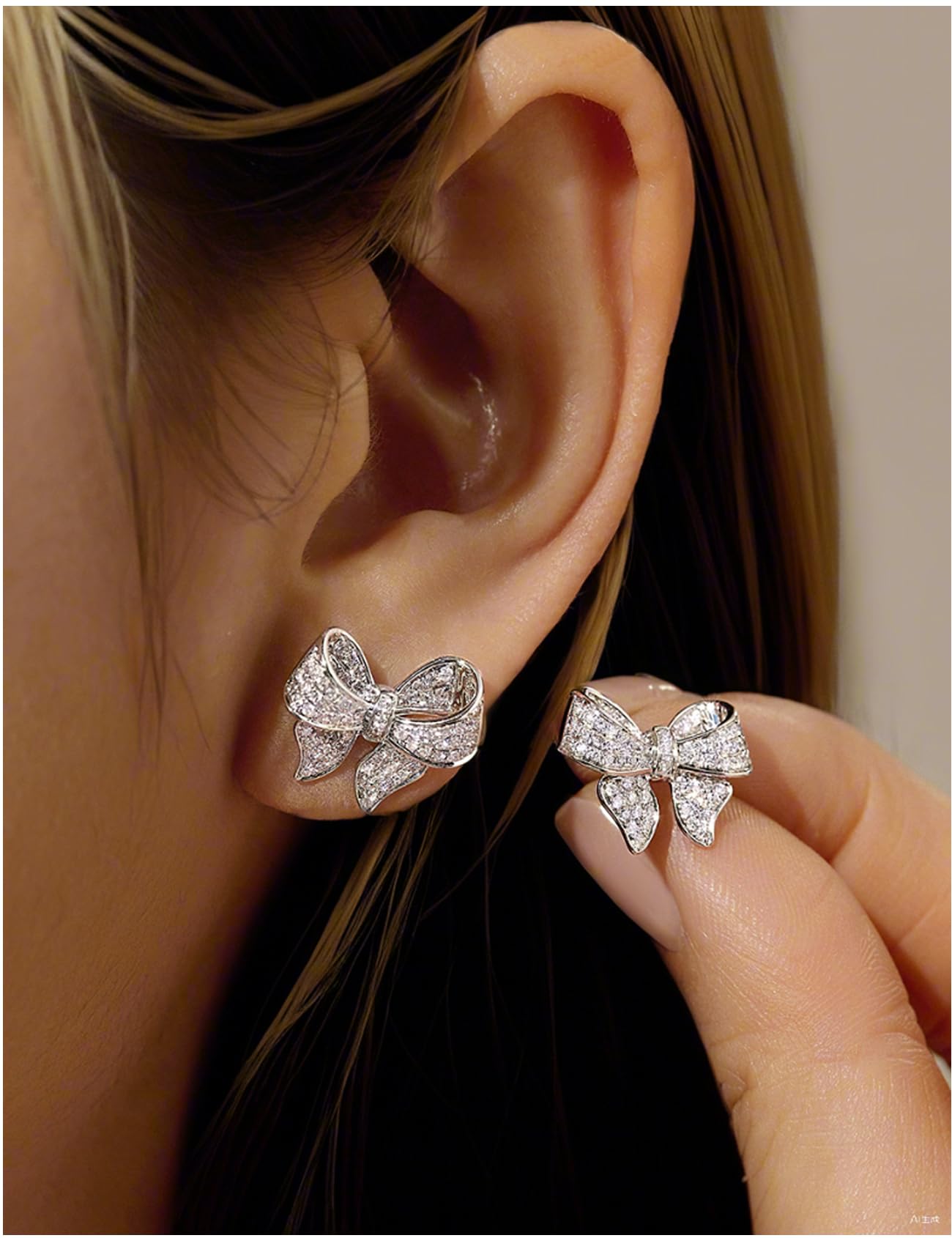 Gold & White Gold Bow Stud Earrings for Women - CZ Crystal Bow Knot Earrings - Elegant Gift for Bridesmaids, Birthday, Anniversary & Everyday Wear