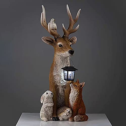 Solar Resin Deer Statue with LED Solar Light - Hand-Painted Garden Decor for Home, Yard, Patio - Waterproof Outdoor Animal Ornament for Lawn, Pathway, and Landscape Lighting