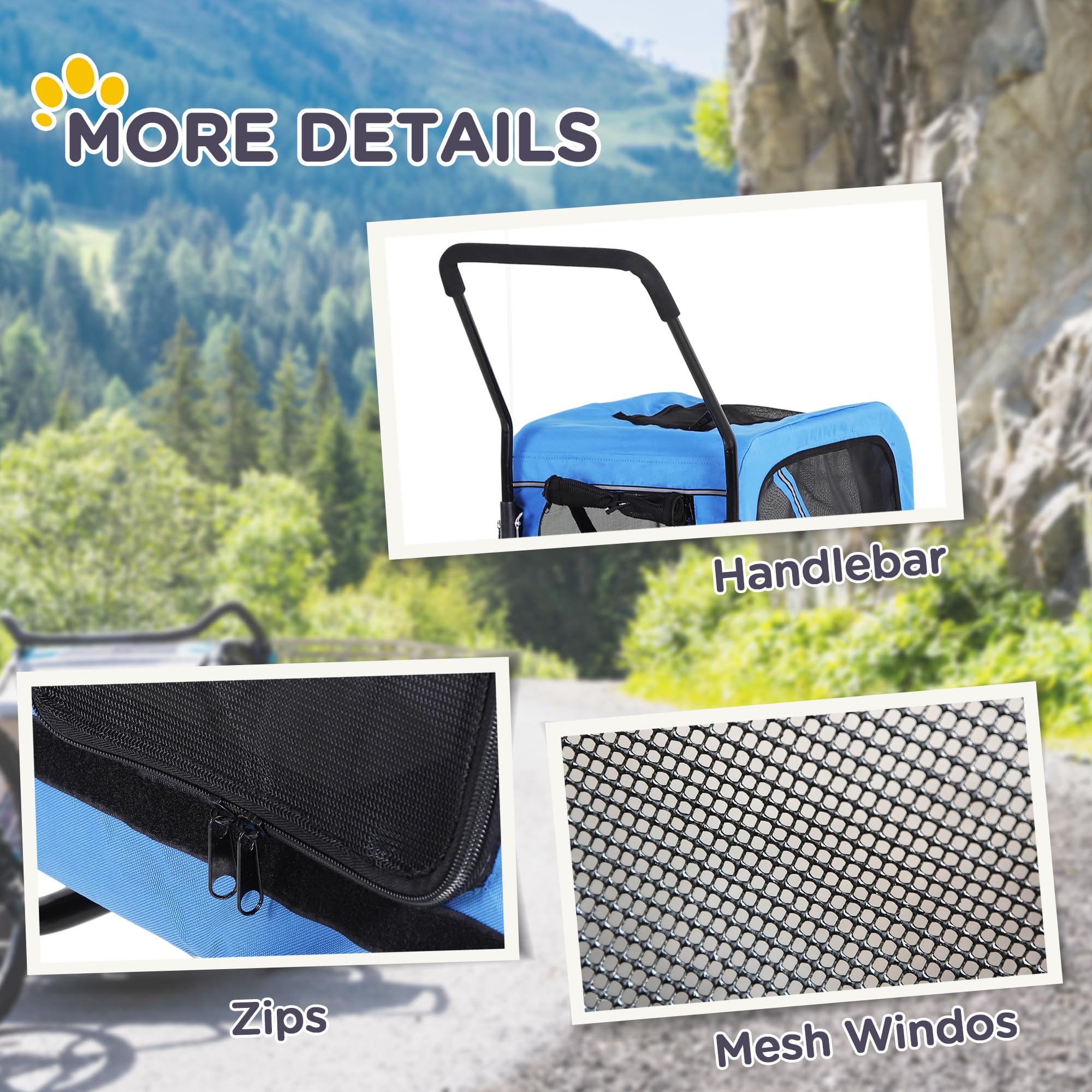 Aosom 2-in-1 Small Dog Bike Trailer & Stroller with Hitch - Blue Bicycle Sidecar Wagon Cart Carrier for Pets | Perfect for Cycling Adventures, Park Visits & Outdoor Travel with Your Dog