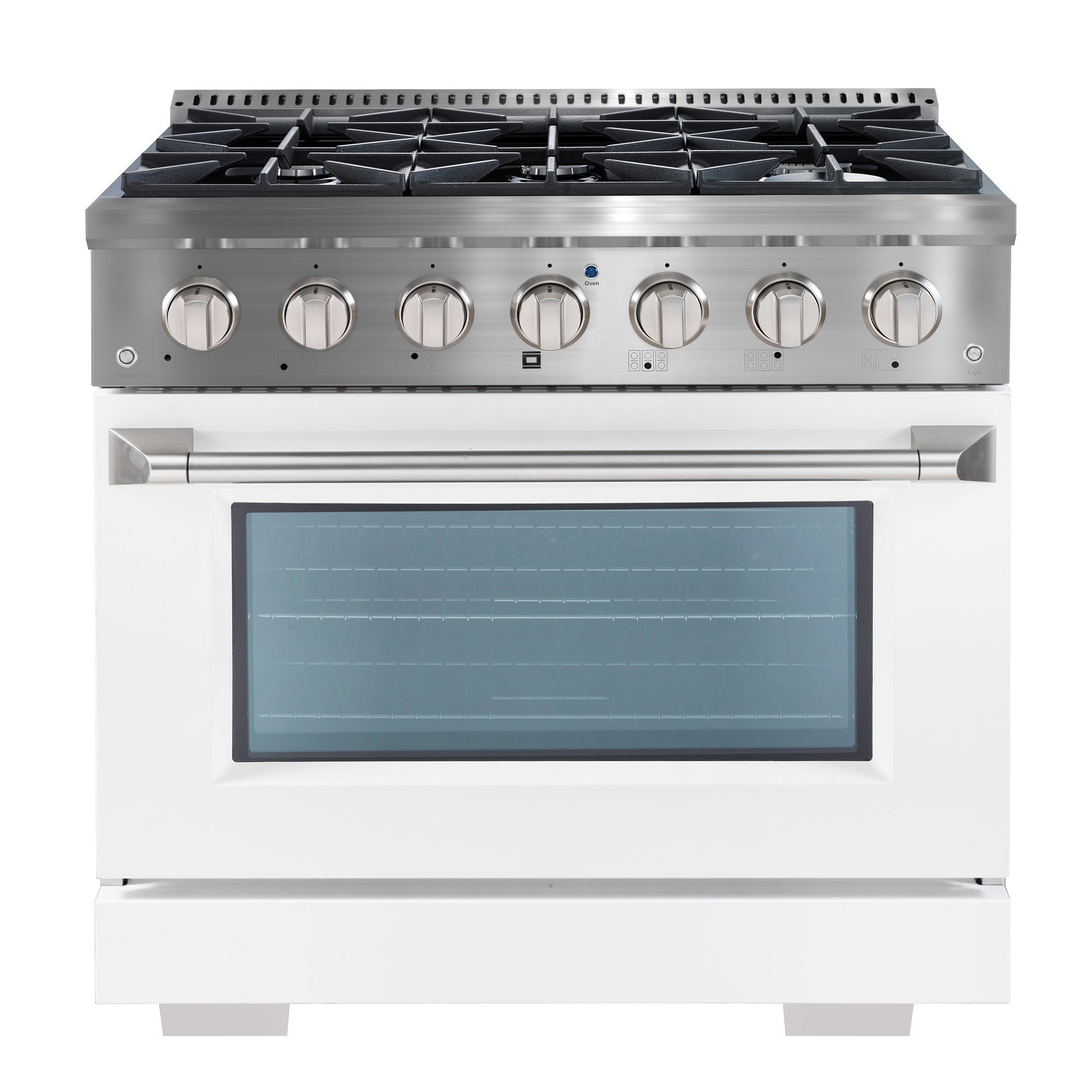 Ancona 36 Inch 5.2 cu. ft. Stainless Steel Gas Range with 6 Burners, Convection Oven & White Door - Perfect for Home Kitchen, Baking & Large Family Cooking