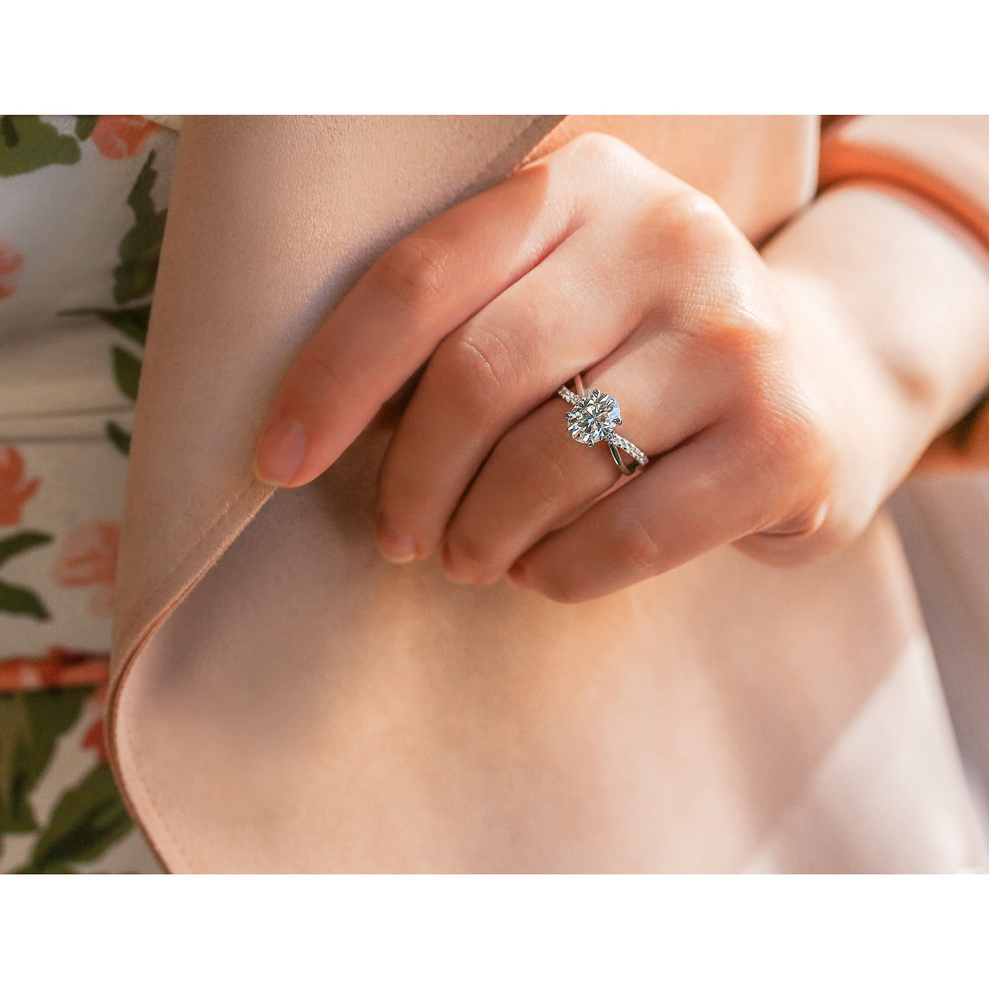 Kobelli Ribbon Bypass Oval Moissanite Engagement Ring for Women - 14K White Gold Wedding Band, Dainty Bridal Jewelry Gift for Her, Perfect for Proposals, Anniversaries & Special Occasions