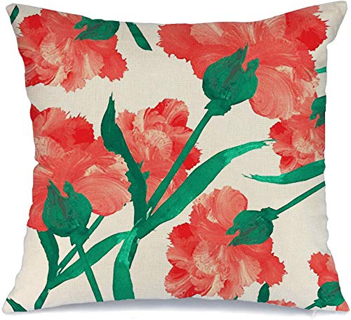 18x18 Inch Decorative Pillow Cover - Abstract Geometric Leaf Red Watercolor Pattern, Linen Throw Pillow Case for Couch, Bed & Sofa | Perfect for Living Room Decor, Home Styling and Cozy Interior Design