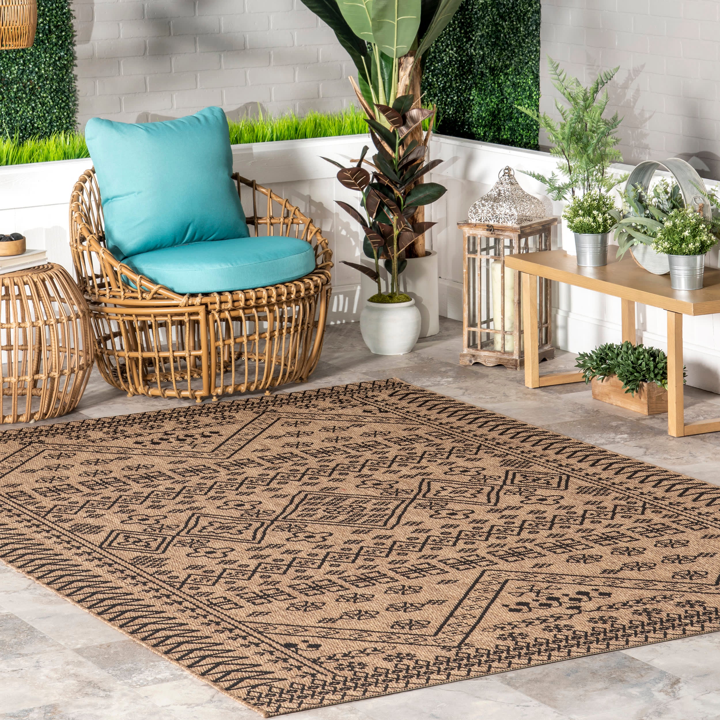 Premium Diamond Bordered Indoor/Outdoor Rug - Soft & Durable Brown Area Carpet for Living Room, Bedroom, Patio - Perfect for Home Decor & High Traffic Areas