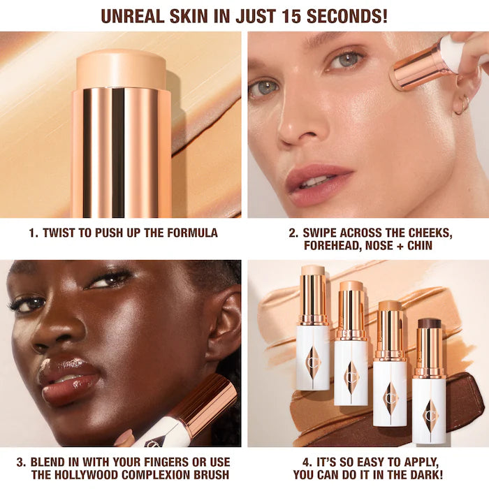 Charlotte Tilbury Unreal Skin Sheer Glow Tint Hydrating Foundation Stick - Lightweight, Buildable Coverage for Natural Glow | Perfect for Daily Wear & Special Occasions