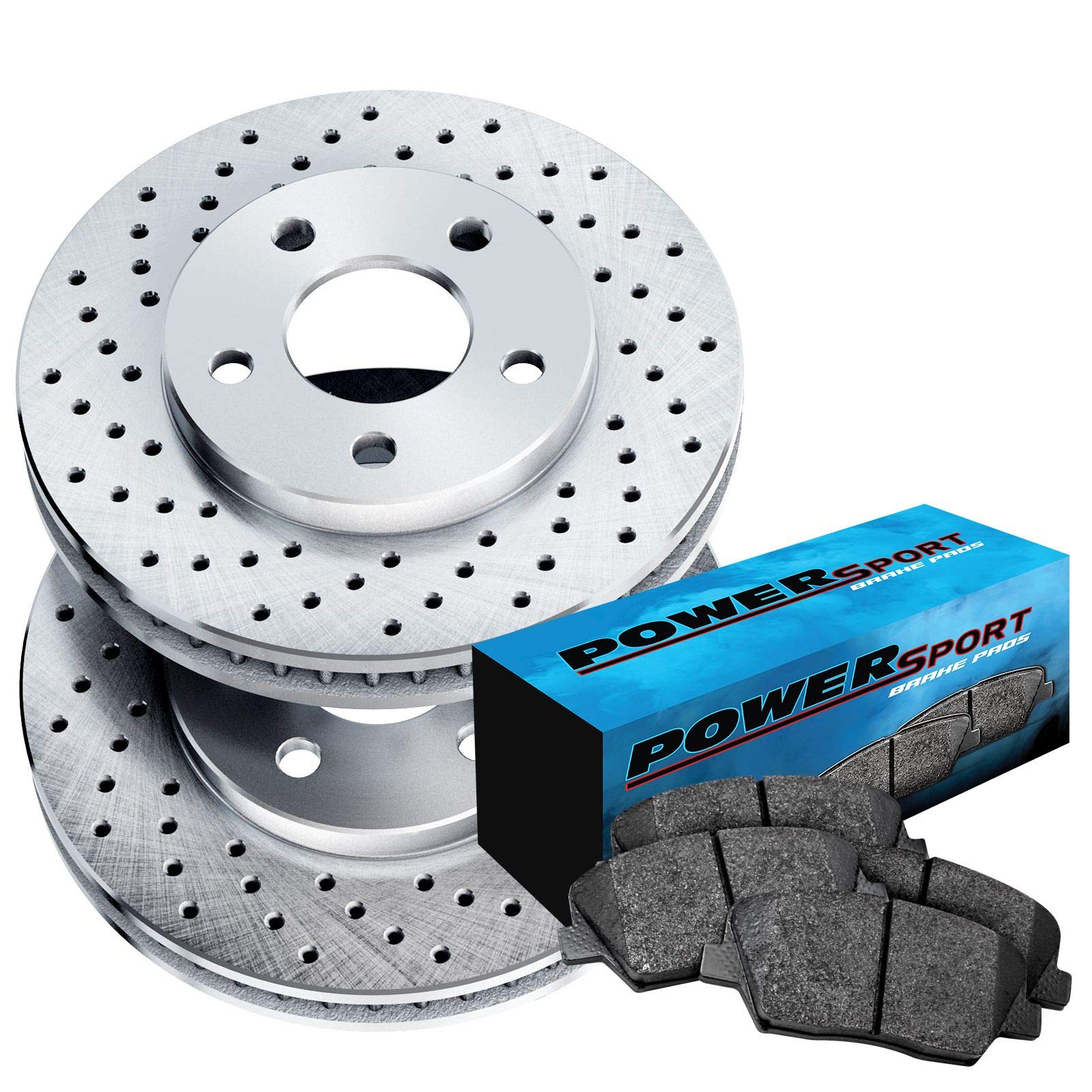 Premium PowerSport Front Brake Pads & Rotors Kit - Ceramic Brake Pads with Drilled Rotors - Compatible with 1993-1996 Honda Prelude - Perfect for Daily Driving, Performance Upgrades & Track Use