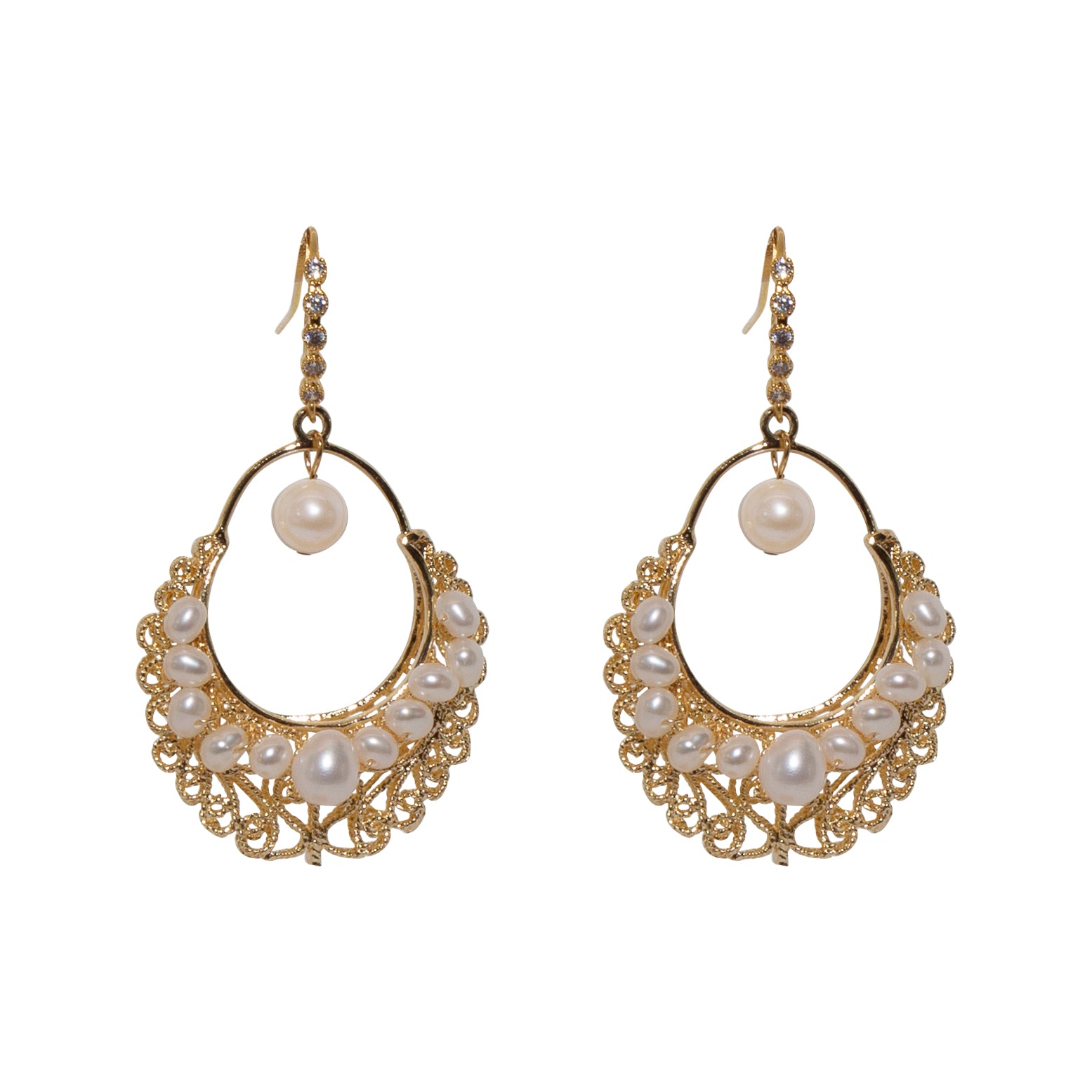 Cascade Pearl Drop Earrings for Women - Elegant Basket Design Dangle Earrings for Parties, Weddings & Special Occasions