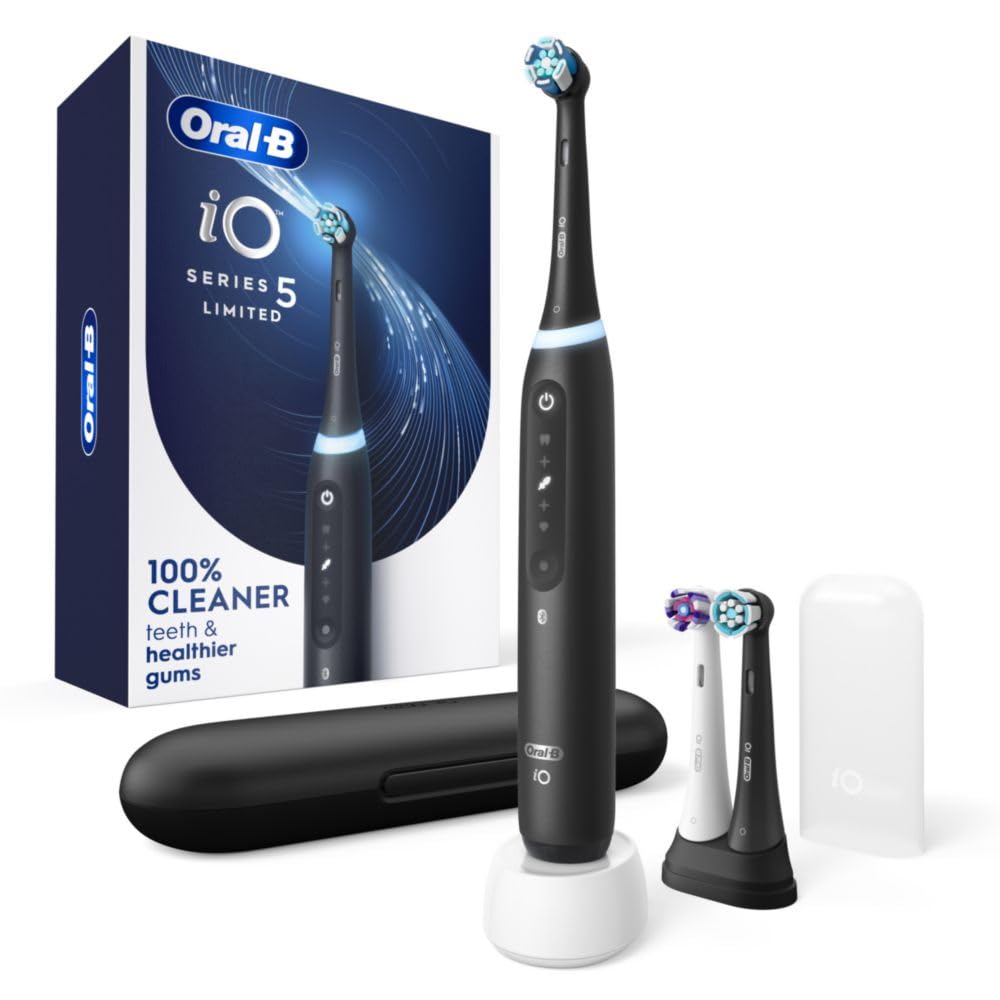 Oral-B iO5 Deep Clean + Whitening Rechargeable Electric Toothbrush with Pressure Sensor, 5 Modes & Travel Case - Black | Professional Teeth Cleaning for Home & Travel Use