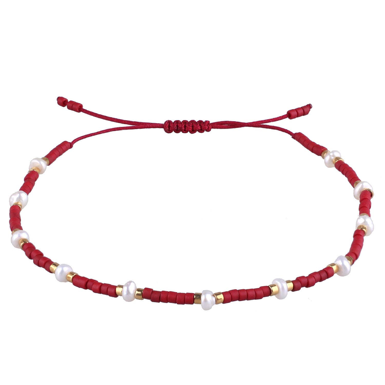 C·QUAN CHI Charm Pearl Bracelet - Handmade Adjustable Friendship Bracelet with Seed Beads & Flat Knot Design for Women - Perfect for Gifts, Boho Style & Everyday Wear