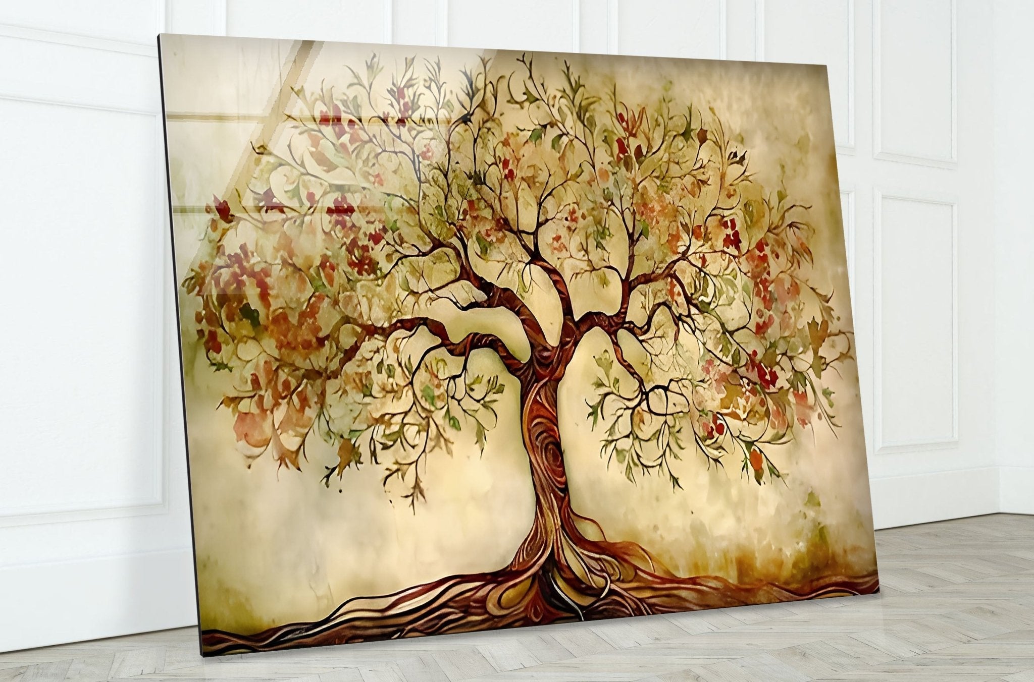 Elegant Beige Tree Glass Wall Art - Handmade Modern Home Decor for Living Room, Bedroom & Office - Perfect Gift for Housewarming & Holidays