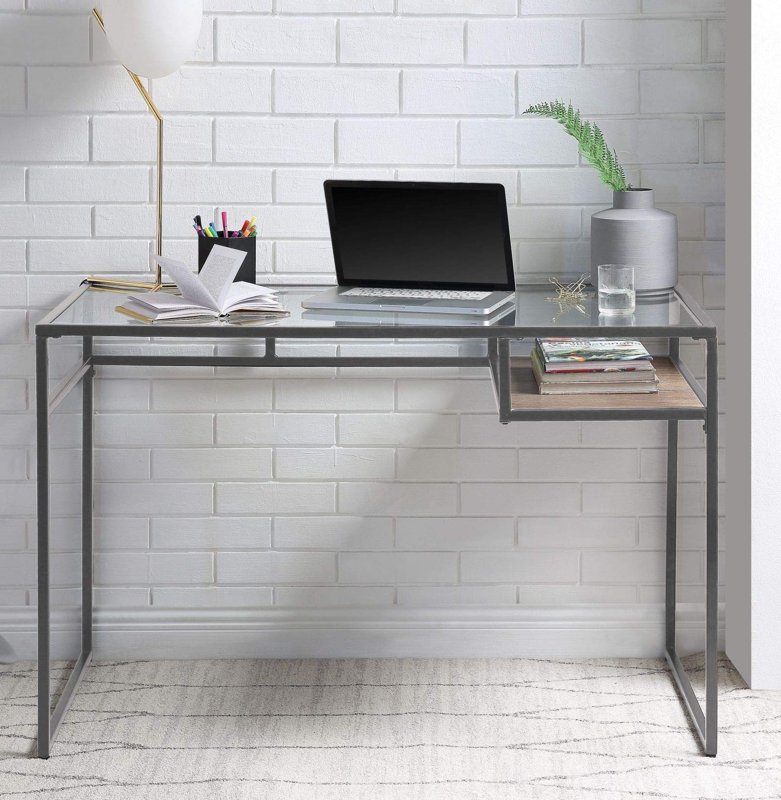 Takefuns Yasin Glass Desk Gray - Home Office & Study