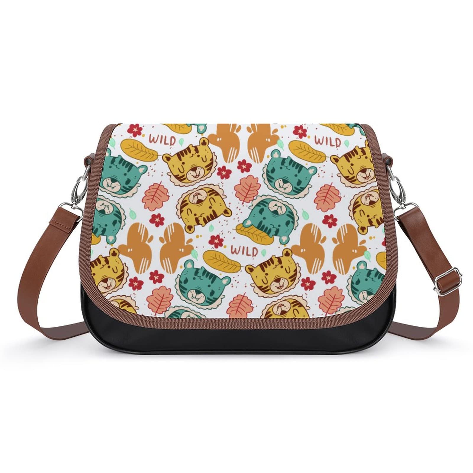 Stylish Printed Crossbody Shoulder Bag for Women - PU Leather Designer Satchel in Yellow & Green Tiger Pattern | Perfect for Travel, Shopping & Everyday Use