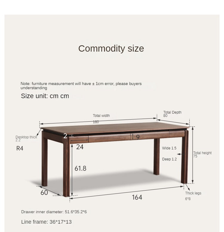Premium Black Walnut Solid Wood Modern Large Office Desk - Executive Workstation for Home & Business Use, Durable Writing Table for Conference Rooms & Professional Spaces