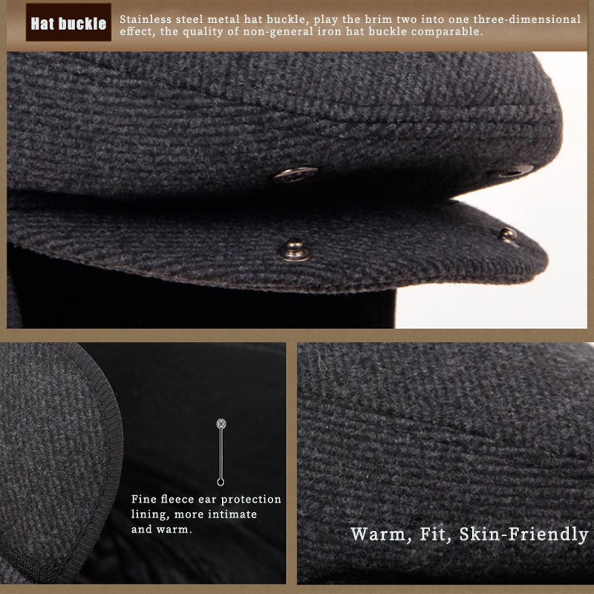 Men's Winter Warm Adjustable Beret Flat Cap - Newsboy Gatsby Hat for Outdoor Sports, Golf & Casual Wear - Thickened Earflaps for Cold Weather Protection