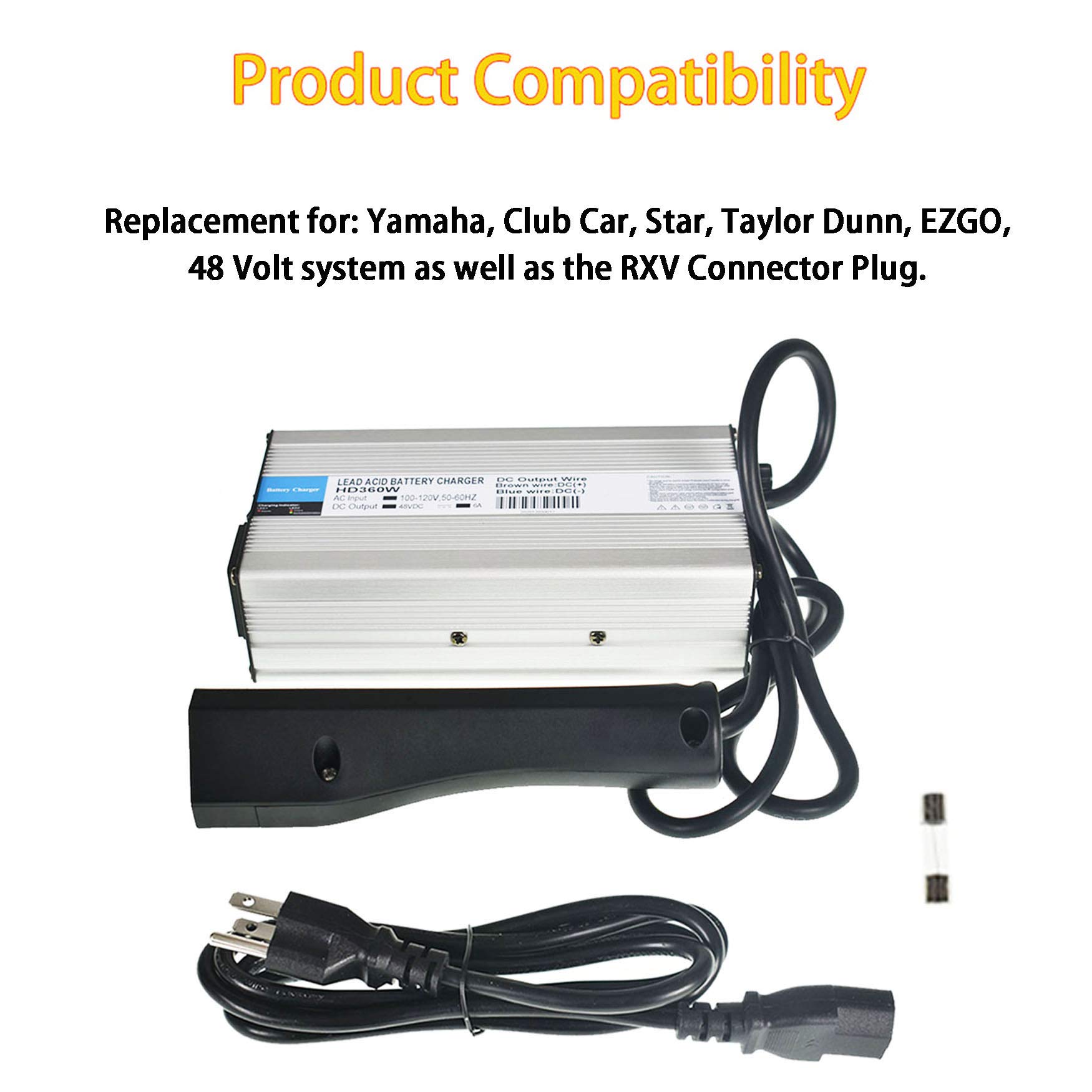 48V 6A Golf Cart Battery Charger for EZGO Club Car Yamaha - Fast Charging for Golf Carts