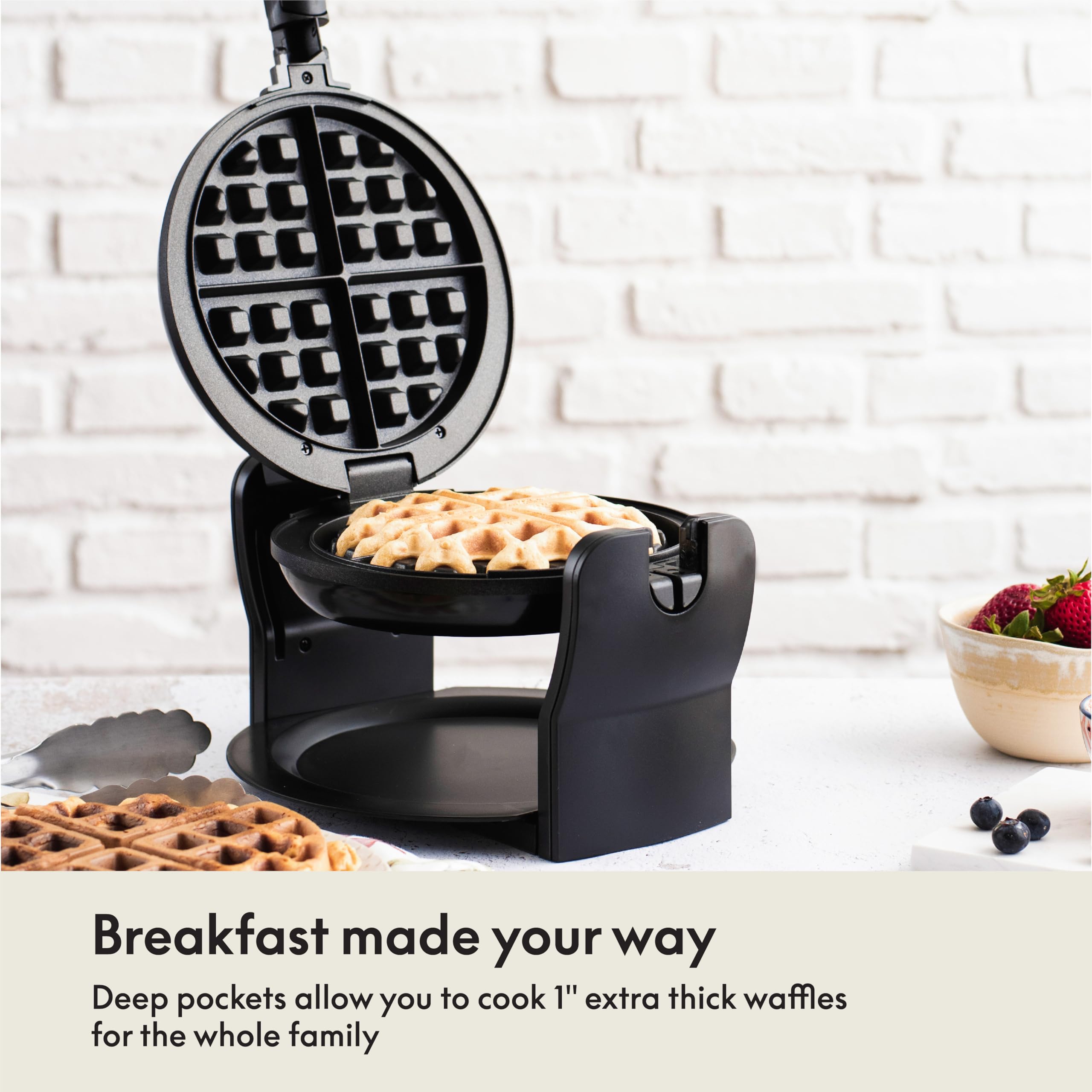 BELLA Classic Rotating Belgian Waffle Maker with Nonstick Plates - Adjustable Browning Control, Removable Drip Tray & Cool Touch Handles - Perfect for Breakfast, Brunch & Family Gatherings - Black