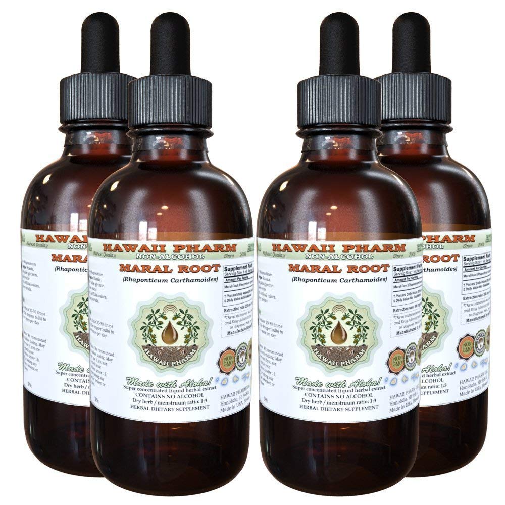 Maral Root Alcohol-Free Liquid Extract - Organic Rhaponticum Carthamoides Dried Root Glycerite Herbal Supplement (4x4 oz) for Energy, Stamina & Athletic Performance