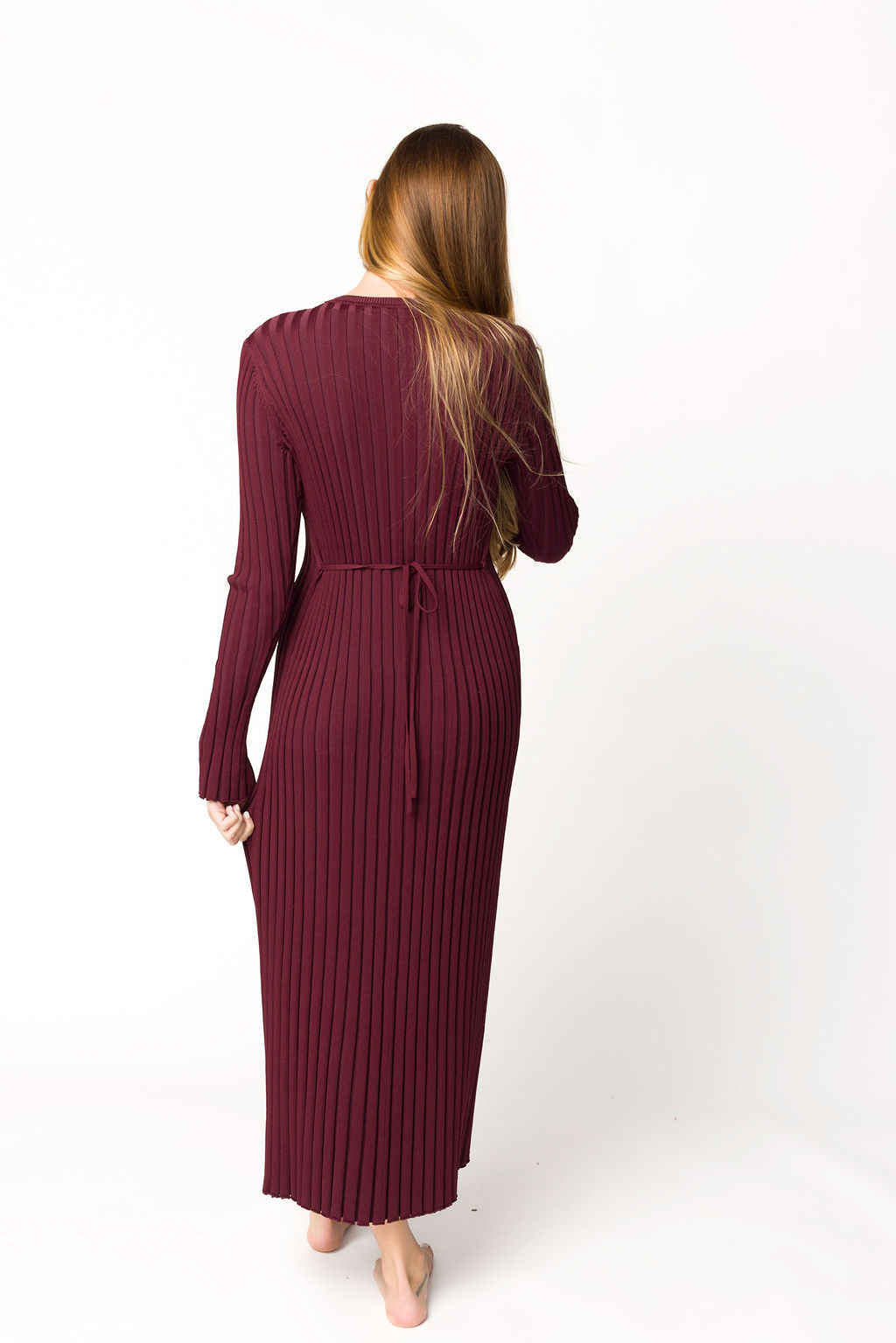 Colette Premium Long Sleeved Ribbed Knit Maxi Dress in Burgundy - Bump Friendly Maternity Dress for Pregnancy, Nursing & Postpartum - Perfect for Casual Wear, Office & Special Occasions