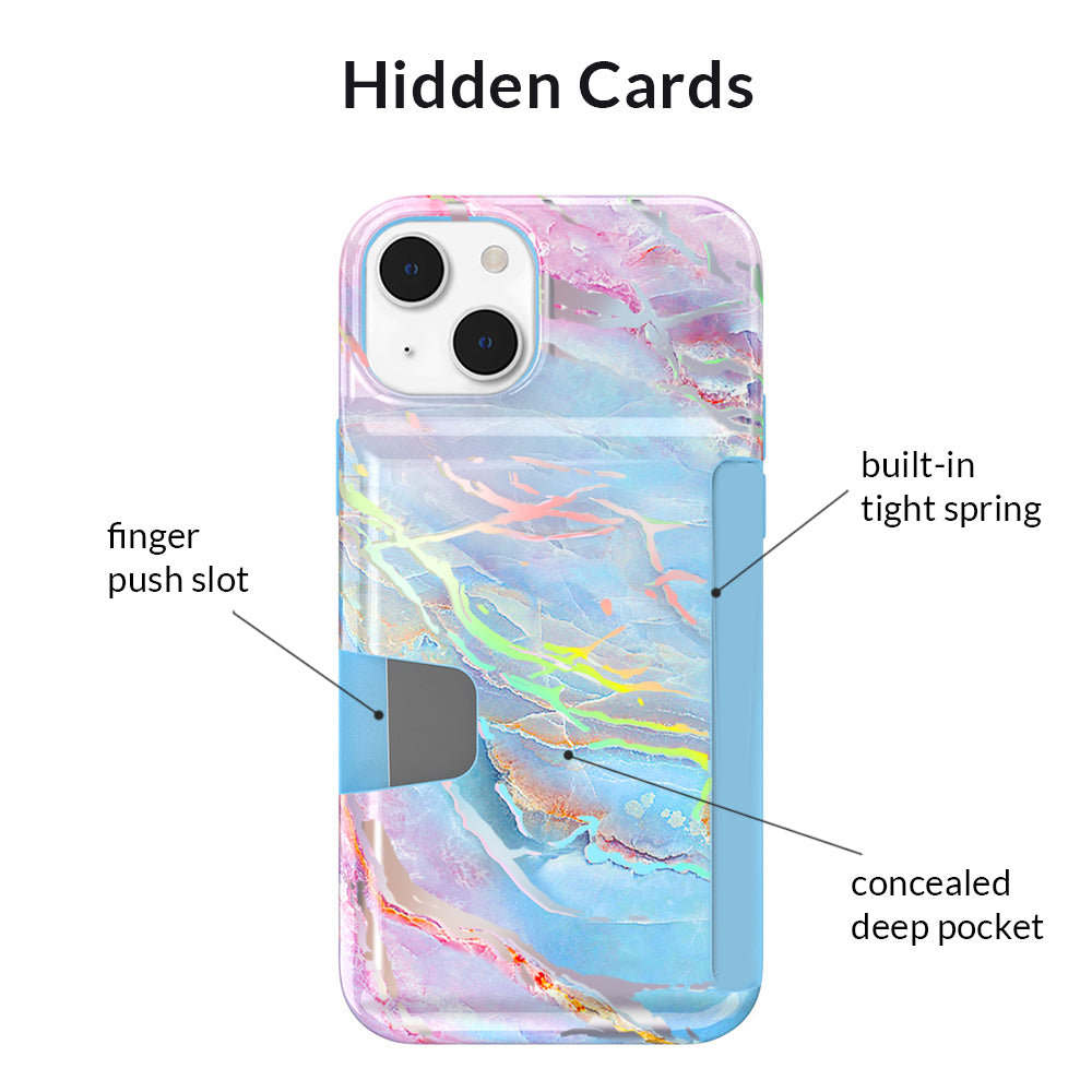 Holo Moonstone iPhone Wallet Case - Slim Protective Phone Cover with Card Holder for iPhone 13/14/15 - Perfect for Travel, Shopping & Everyday Use