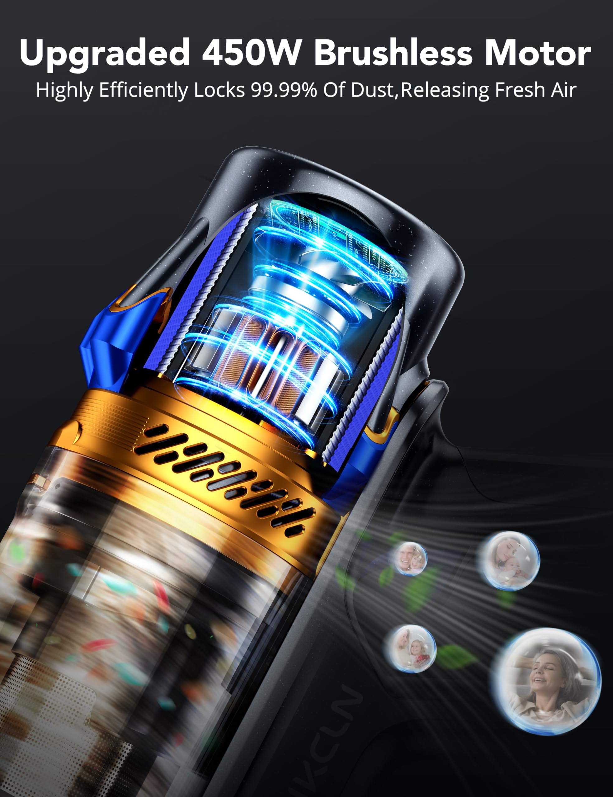 450W 45Kpa Cordless Vacuum Cleaner - Powerful Lightweight Stick Vacuum with LED Headlights, Brushless Motor & 45 Min Runtime - Ideal for Home, Pet Hair, Carpet & Hardwood Floors Cleaning