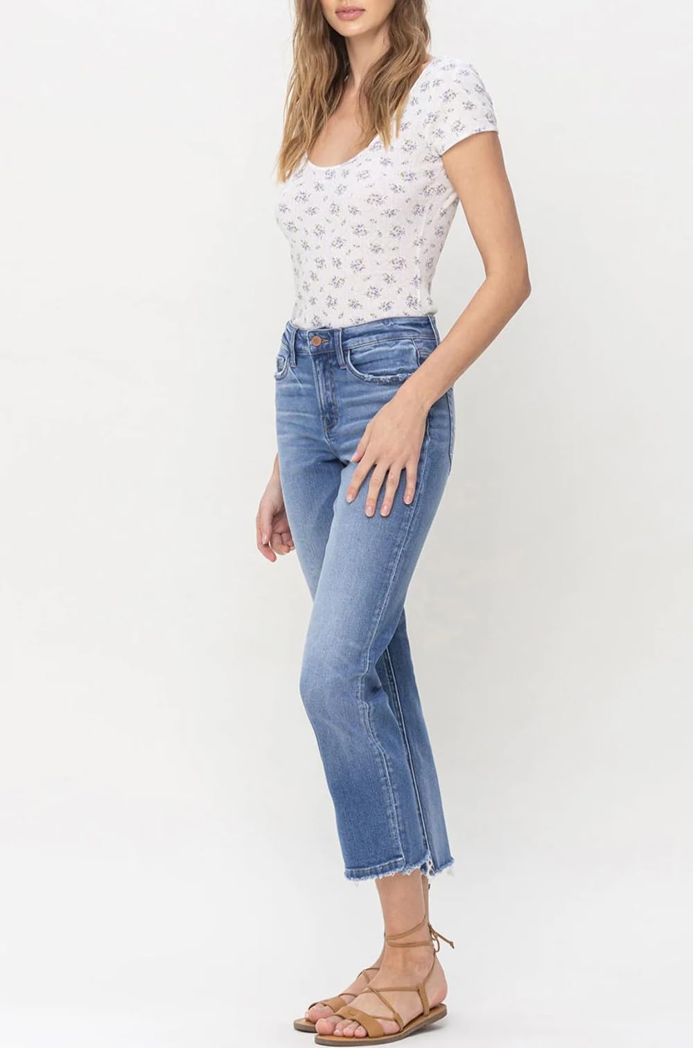 Flying Monkey Women's Mid Rise Crop Straight Jeans F5221 - Comfortable Stretch Denim Pants for Casual Wear & Everyday Outfits