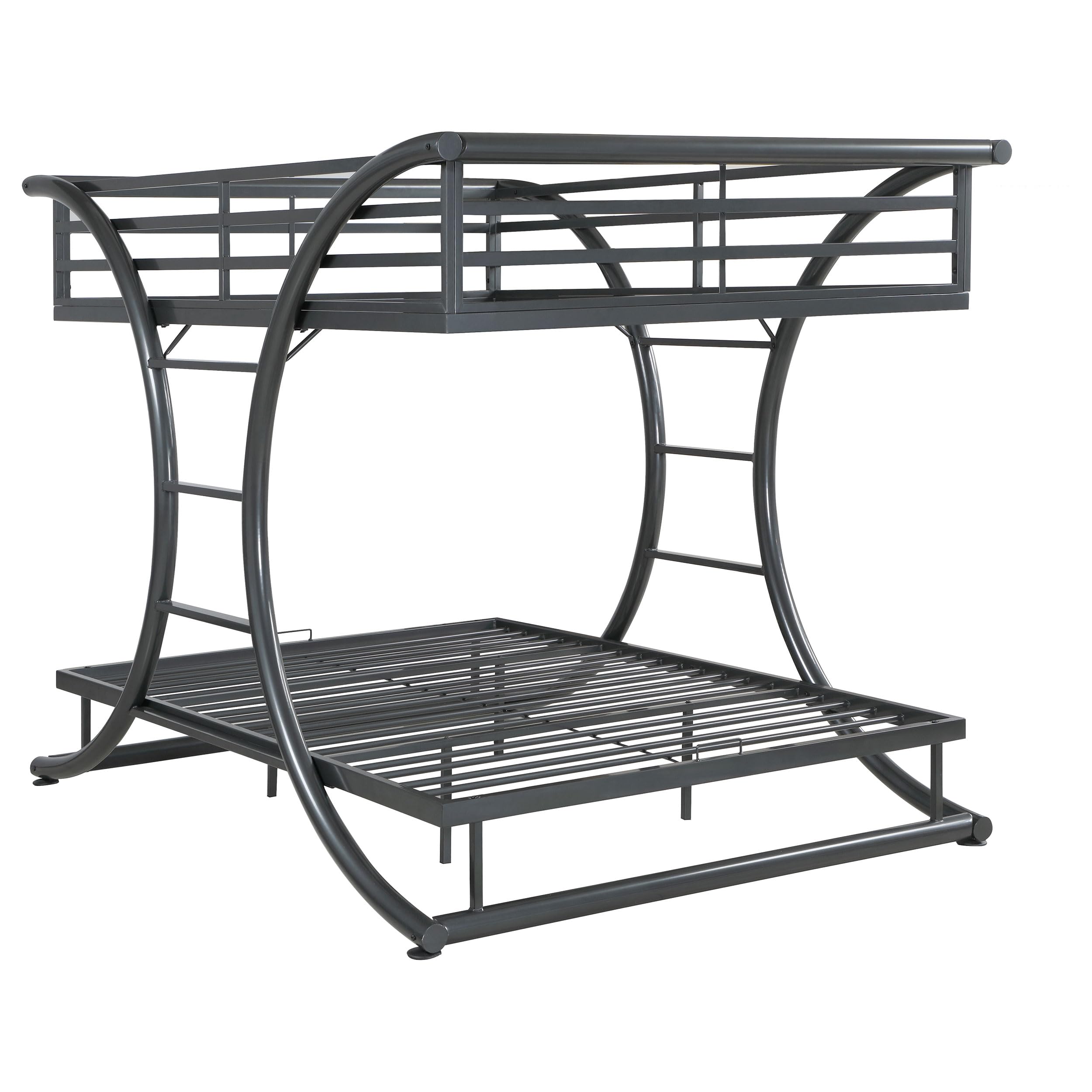Coaster Home Furnishings Stephan Rustic Metal Full Over Full Bunk Bed Frame with Ladder & Guardrails - Slatted Mattress Foundation - Gunmetal Finish 460078 | Space-Saving Kids Bedroom Furniture for Siblings or Sleepovers