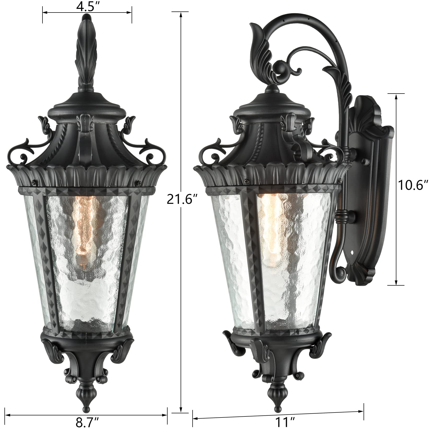 SAMTEEN Black Waterproof Outdoor Wall Lights with Glass Shade - 21.6