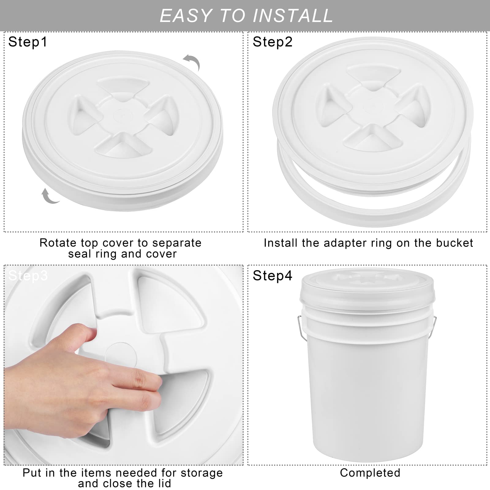 **Aodaer 6-Piece 5-Gallon Leak-Proof Screw Top Bucket Lids Set - White Plastic Storage Lids for Cereals, Grain, Pet Food, Coatings & Paint - Ideal for Home, Farm & Industrial Use**