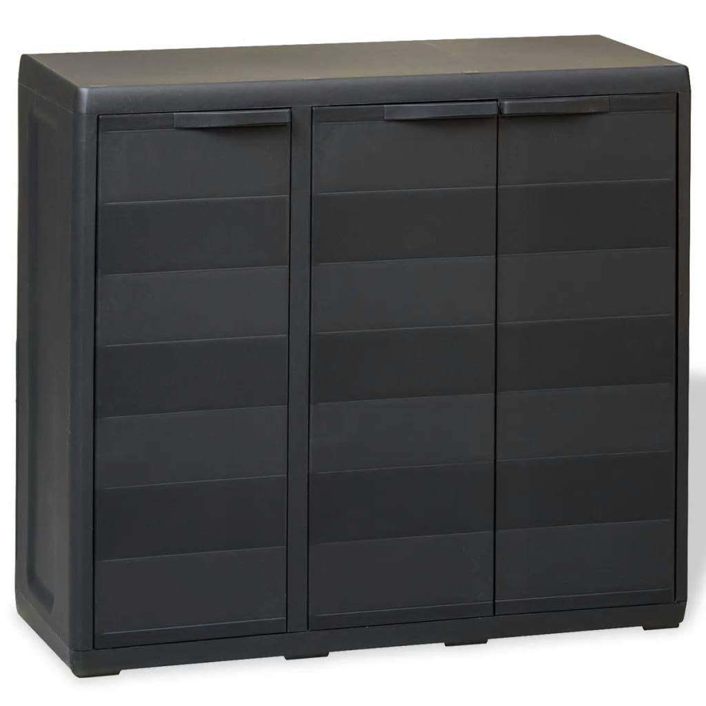 Jinxuny 2-Shelf Garden Storage Cabinet in Black - Perfect for Organizing Outdoor Tools, Plant Pots, and Gardening Supplies