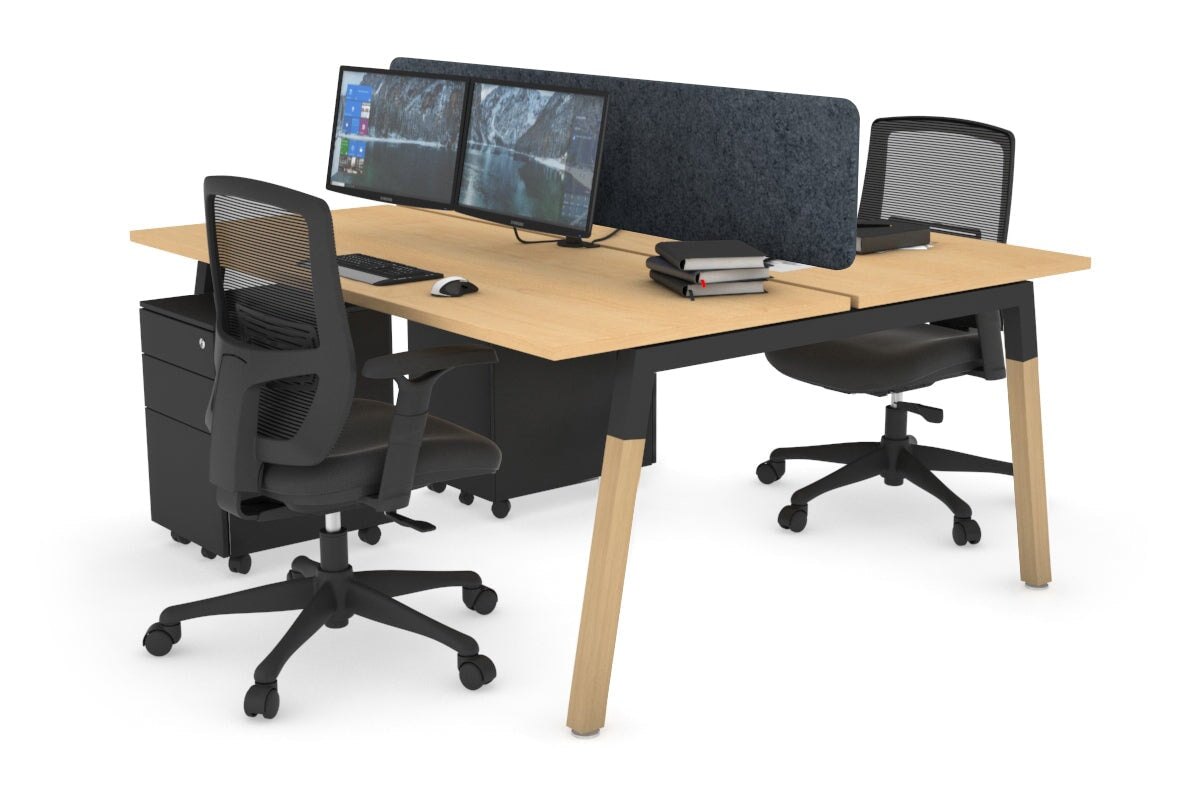 Quadro A Legs 2-Person Office Workstation with Wood Legs & Cross Beam [1600L x 700W] - Perfect for Shared Workspaces & Home Offices