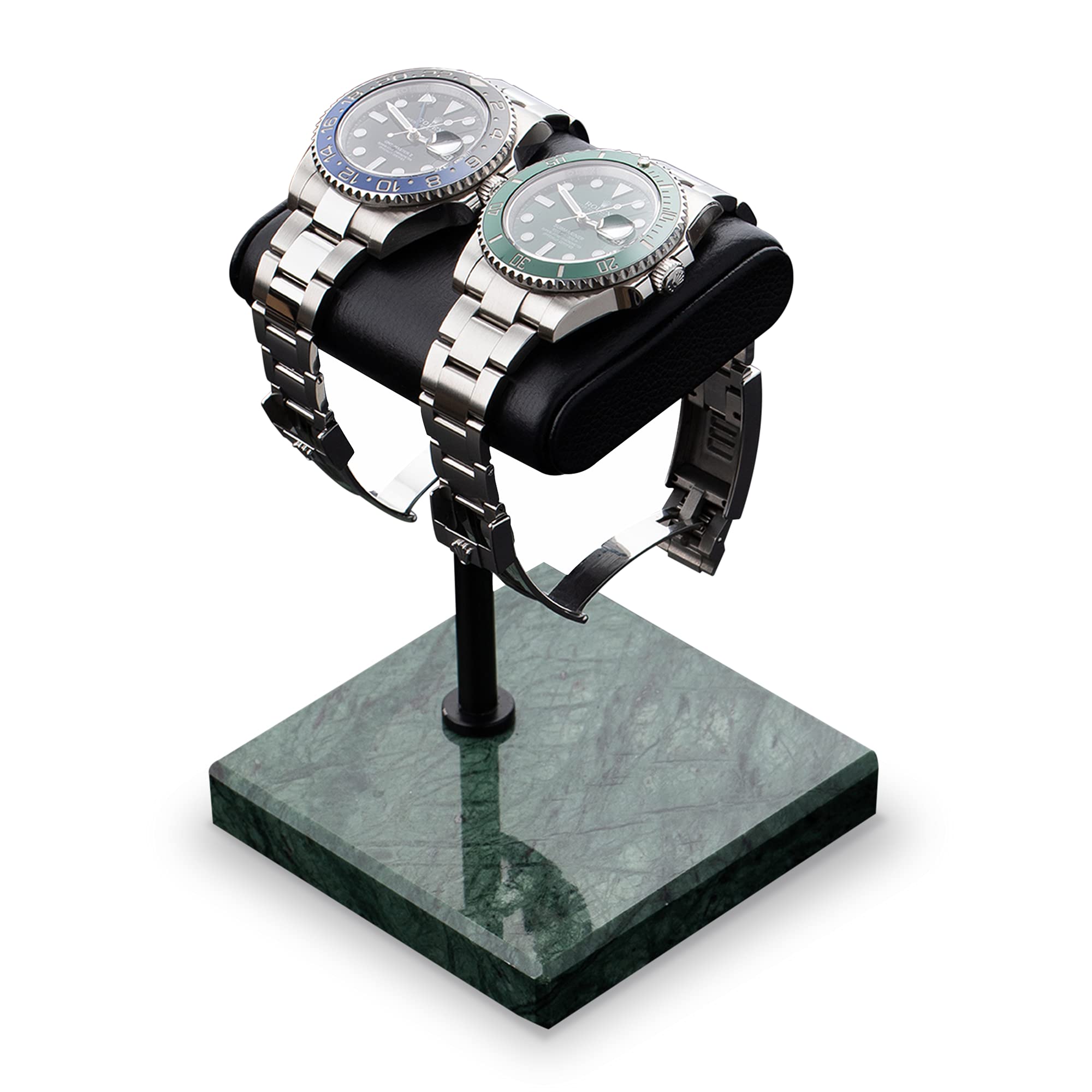 Italian Napa Leather & Natural Marble Watch Stand - Premium Handcrafted Watch Display Holder for Rolex, Omega & Luxury Watches - Jewelry Organizer Accessory (Green/Black) - Perfect for Home Office, Dresser & Watch Collection Display