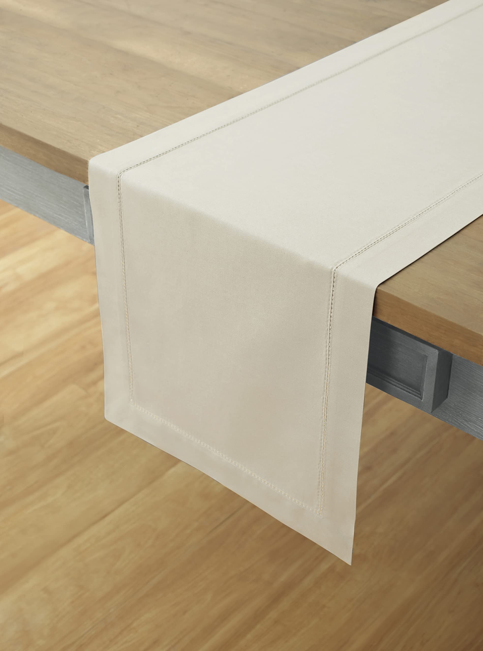 Solino Home 108 Inch Cotton Linen Hemstitch Table Runner - 14x108 Inch Dining Table Decor for Weddings, Parties, Spring & Holiday Decorations - Perfect for Easter, Mother's Day & Everyday Dining Table Styling
