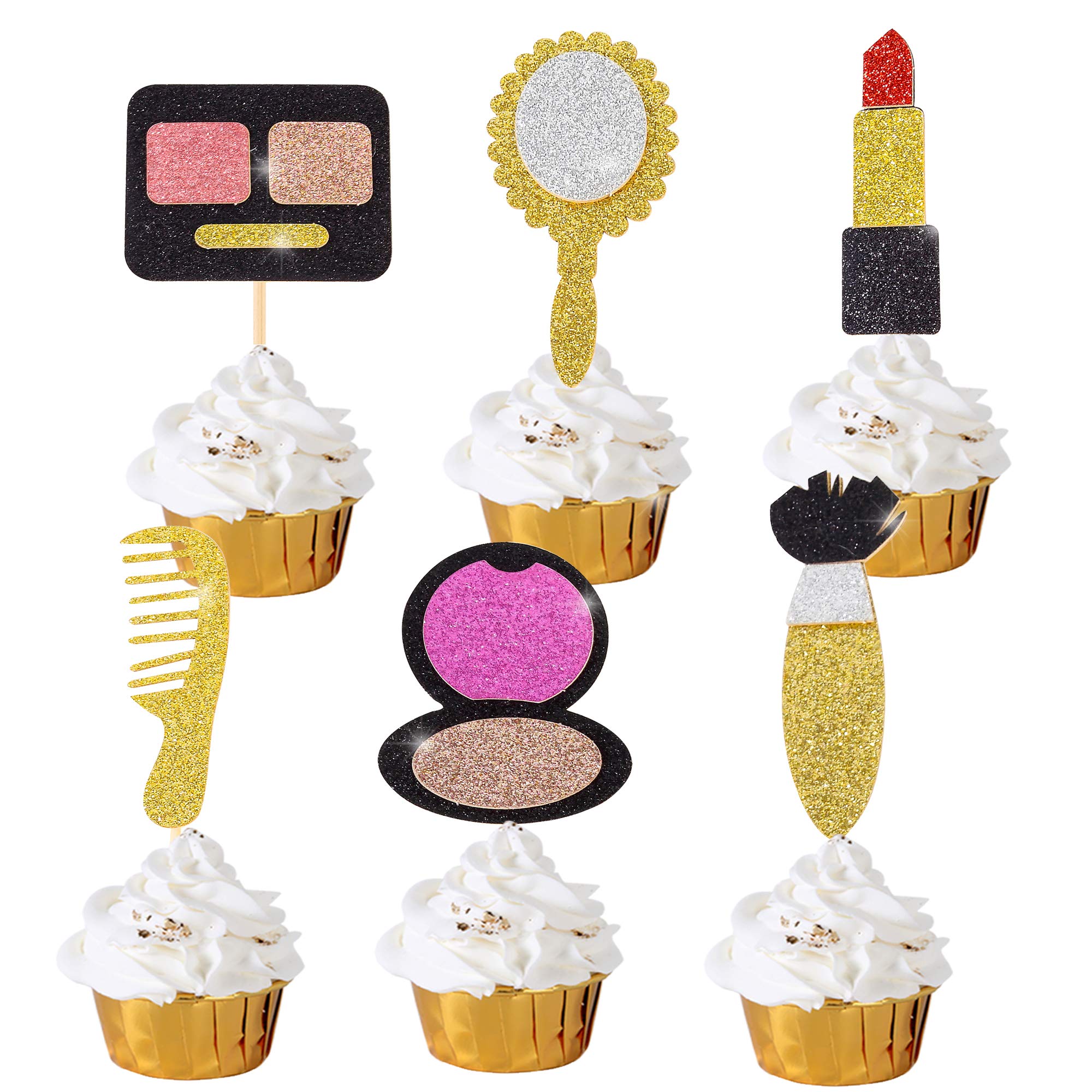 25Pcs Gold Glitter Spa Cake Toppers - Happy Birthday, Bridal Shower, Bachelorette Party Decorations for Women & Girls - Perfect for Salon Themed Celebrations and Cupcake Decorating