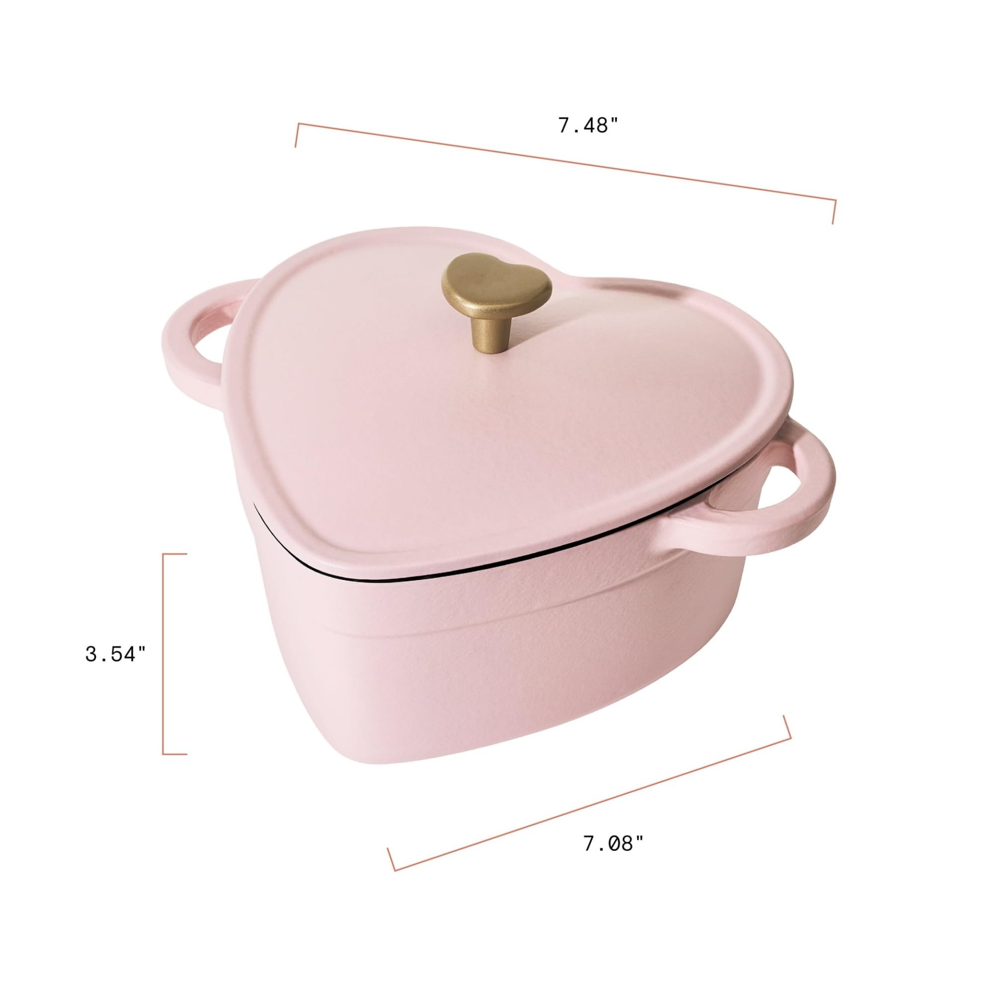 2-Quart Pink Champagne Cast Iron Dutch Oven with Lid - Romantic Heart Design - Perfect for Baking, Stewing & Serving - Valentine's Gift, Anniversary Present & Kitchen Essential