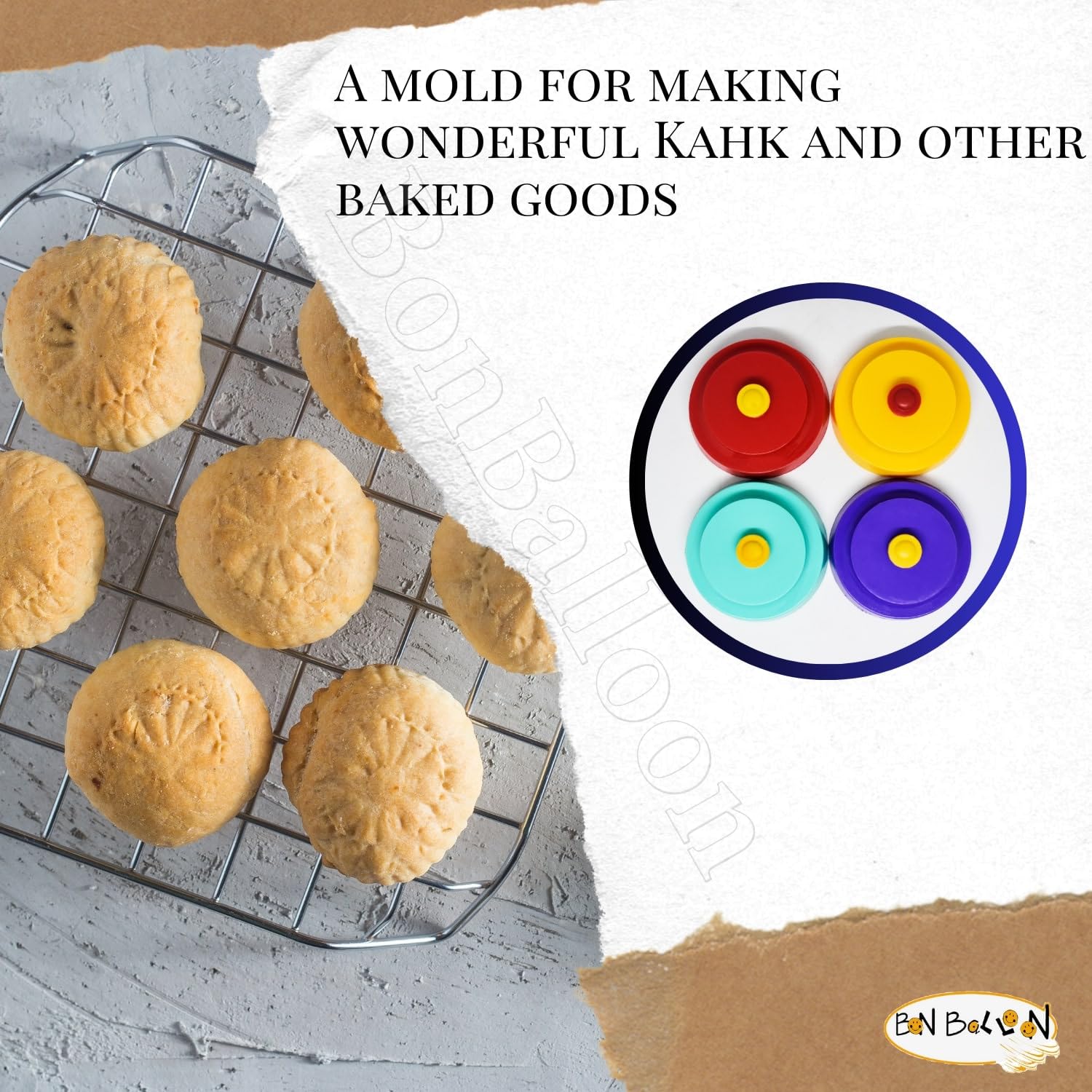 4-Piece Plastic Maamoul Cookie Mold Set - 3.2