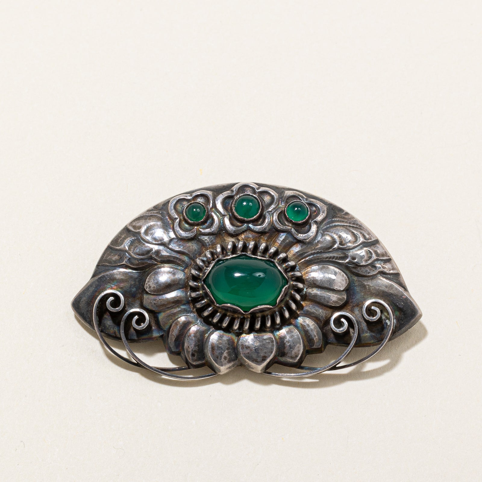 Georg Jensen Green Agate Floral Brooch - 7.67ctw Vintage Jewelry for Women | Perfect for Weddings, Parties & Special Occasions