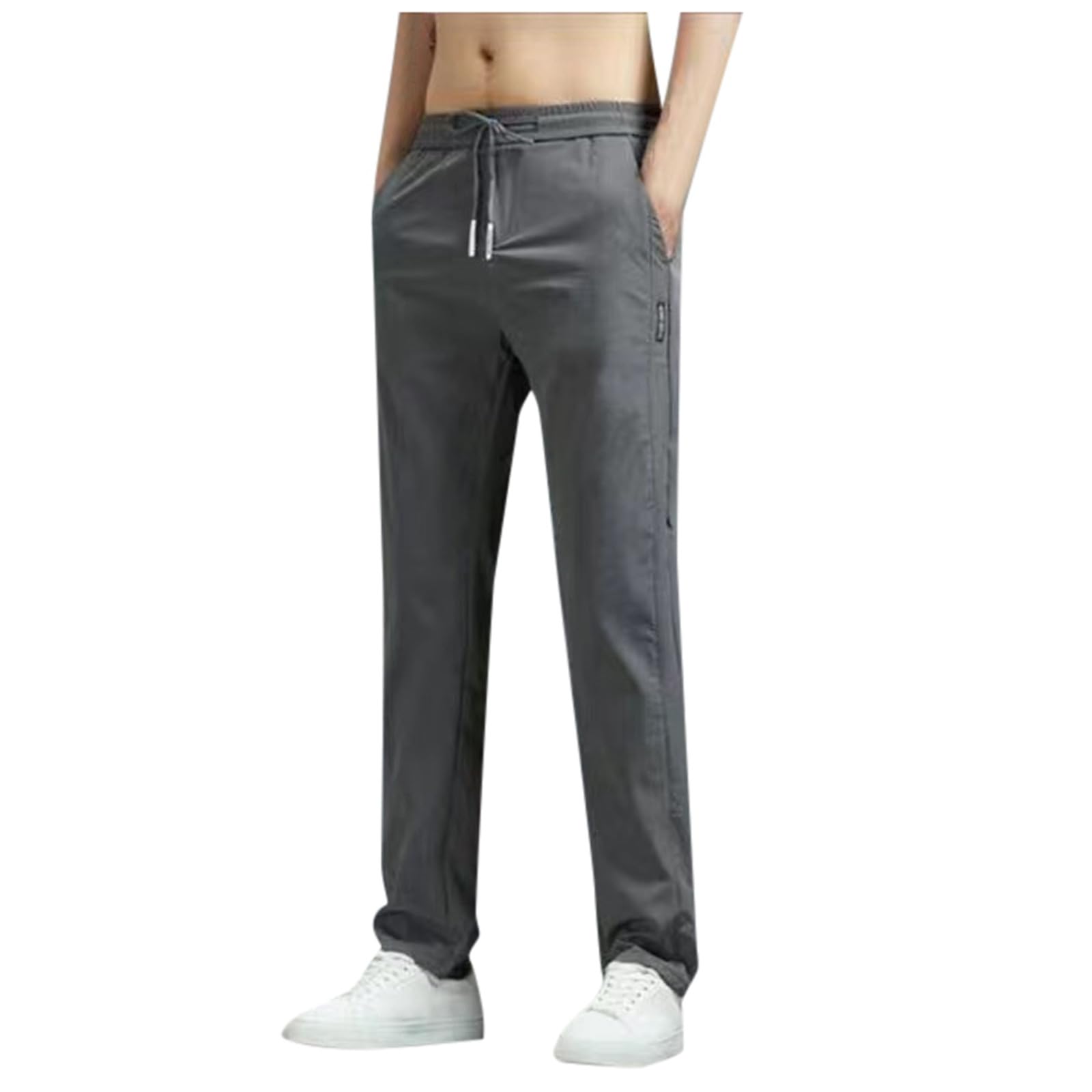 Men's Cargo Pants with Deep Pockets - Loose Fit Casual Drawstring Jogging Pants in White | Perfect for Outdoor Activities, Work & Travel