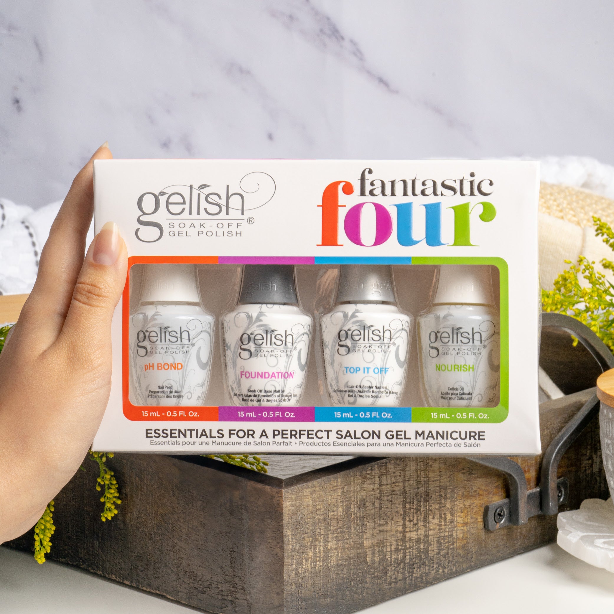 Gelish Essentials Fantastic Four - Professional Nail Gel Polish Set for Salon & Home Manicures | Long-Lasting & Vibrant Colors | Perfect for DIY Nails, Gifts & Special Occasions