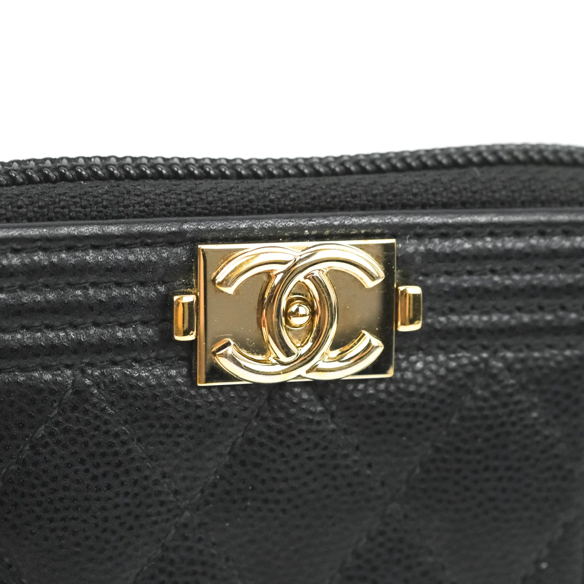 Chanel Boy Zipped Coin Purse in Black Caviar Leather with Gold Hardware - Luxury Wallet for Women, Perfect for Parties & Everyday Use