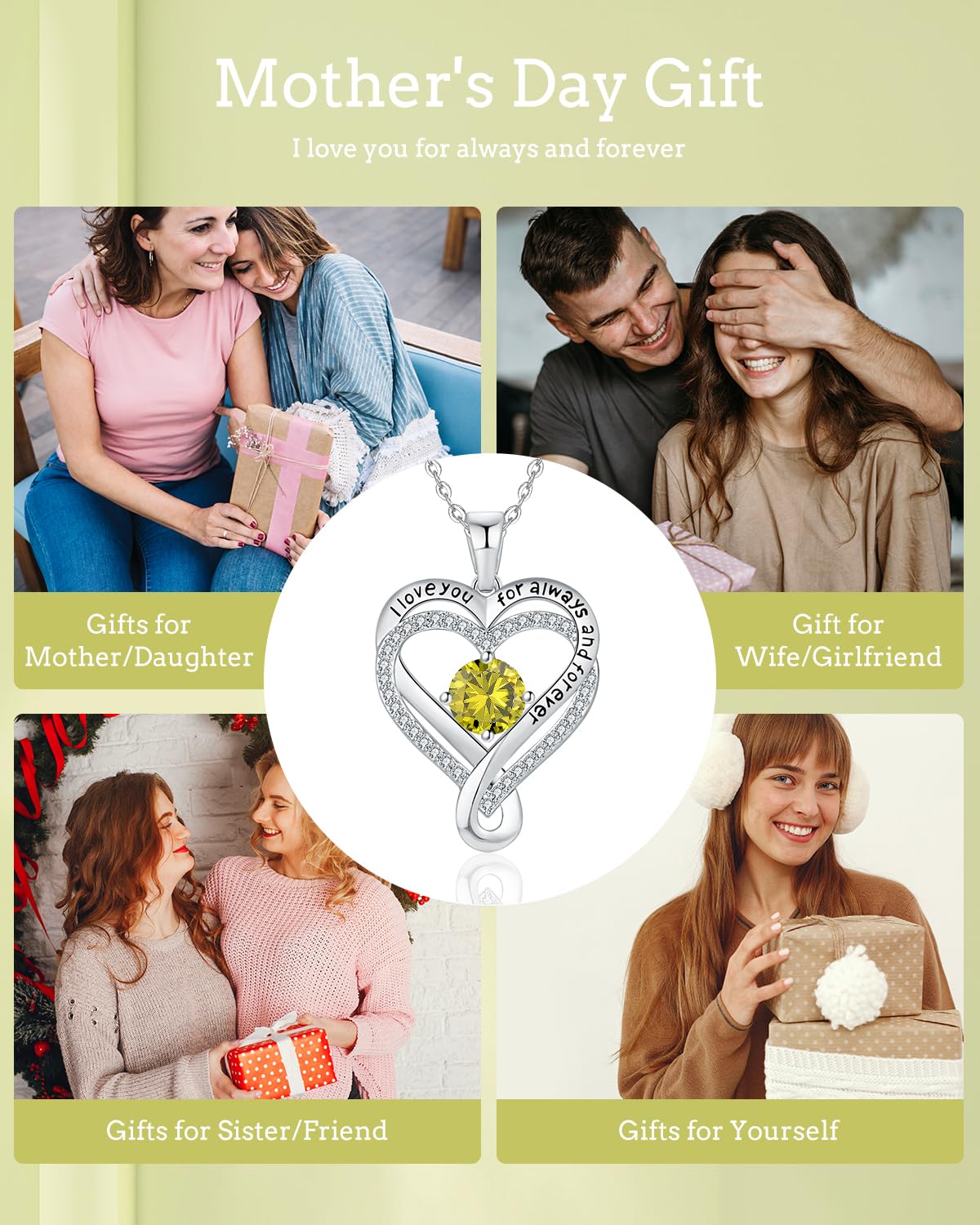 Infinity Heart Birthstone Necklace for Women - I Love You S925 Sterling Silver Jewelry Gift for Wife, Girlfriend, Mom, Daughter - Perfect for Anniversary, Birthday & Special Occasions | Elegant & Romantic Everyday Wear