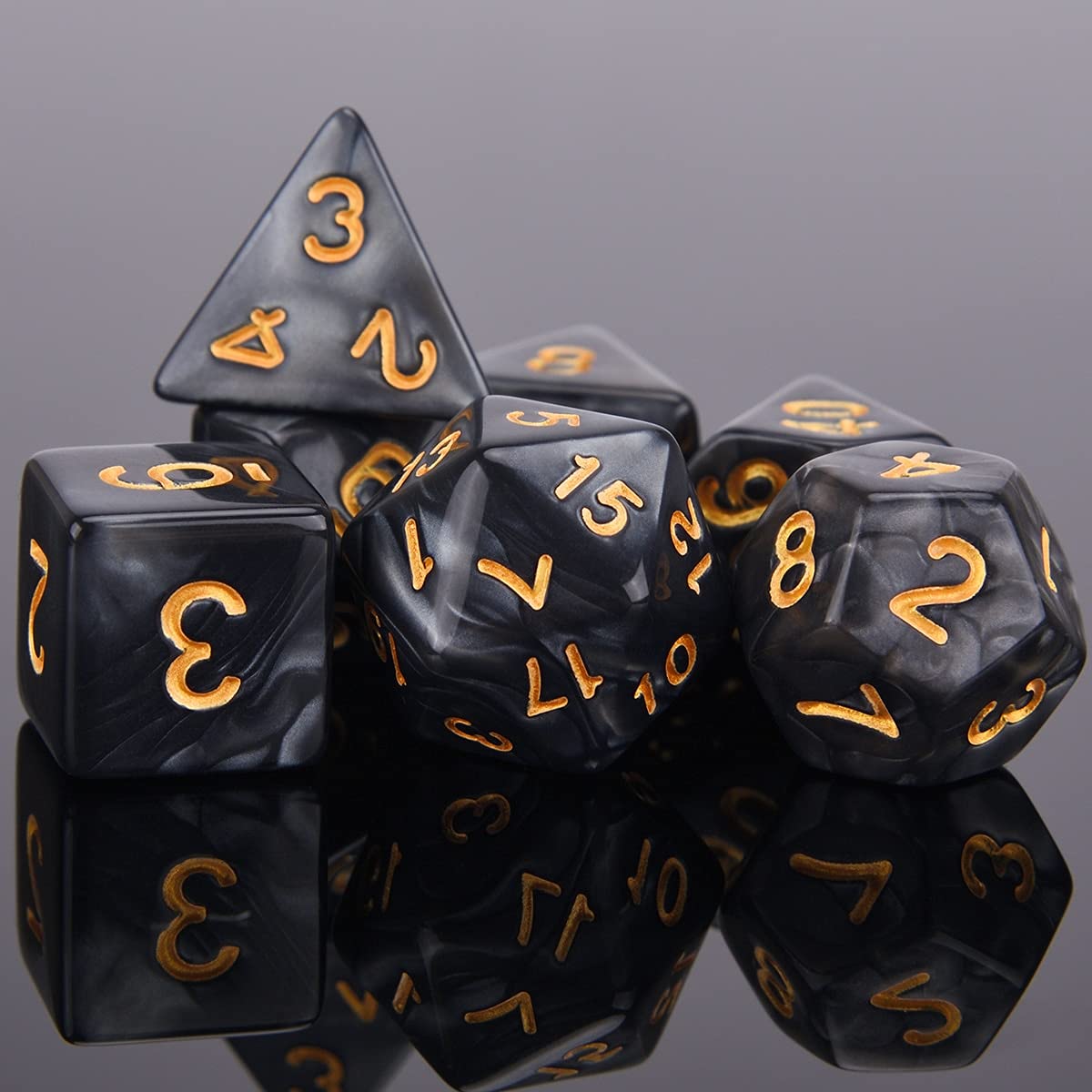 Premium Polyhedral 7-Piece DND Dice Set (D4, D6, D8, D10, D%, D12, D20) - Vibrant Orange Pearl Swirl Design for TRPG, Dungeons & Dragons, Pathfinder RPG Tabletop Games - Perfect Gift for D&D Enthusiasts & Roleplaying Gamers