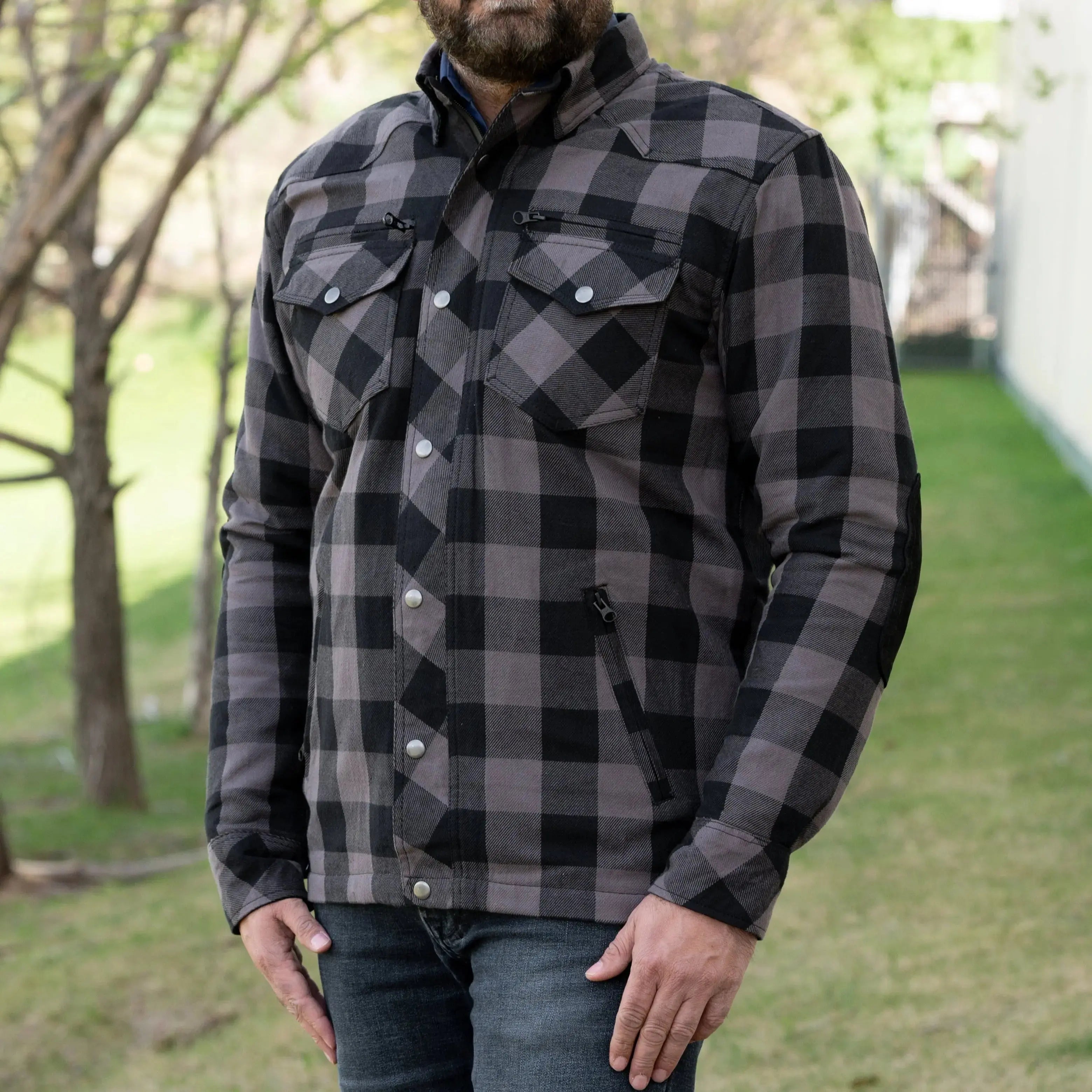 Men's Armored Flannel Biker Shirt with Extra Protection - Durable Motorcycle Riding Jacket for Safety & Style - Perfect for Harley Riders & Adventure Motorcycling